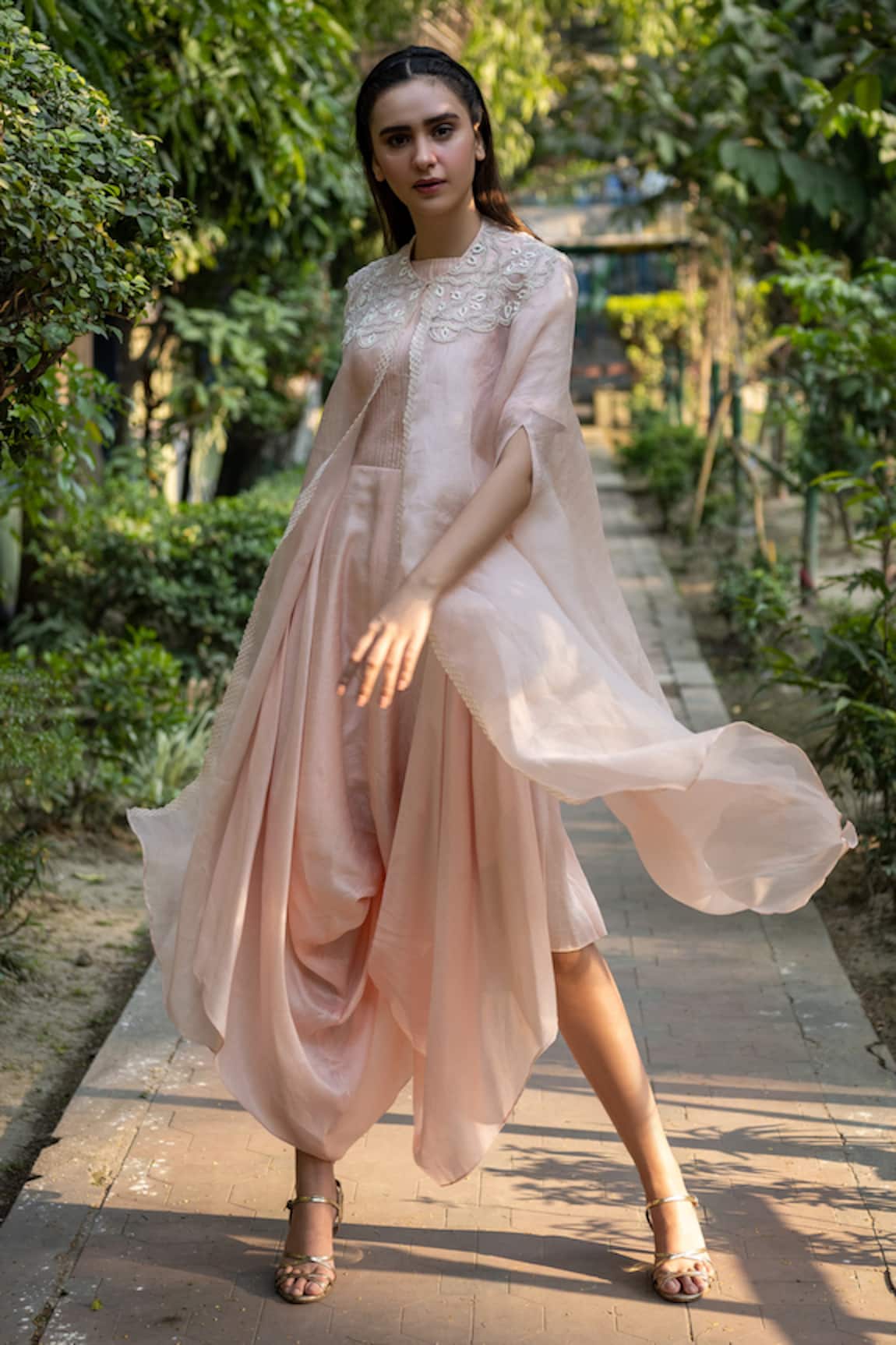 Vara By Vibha N Priti Silk Jumpsuit & Organza Jacket Set 