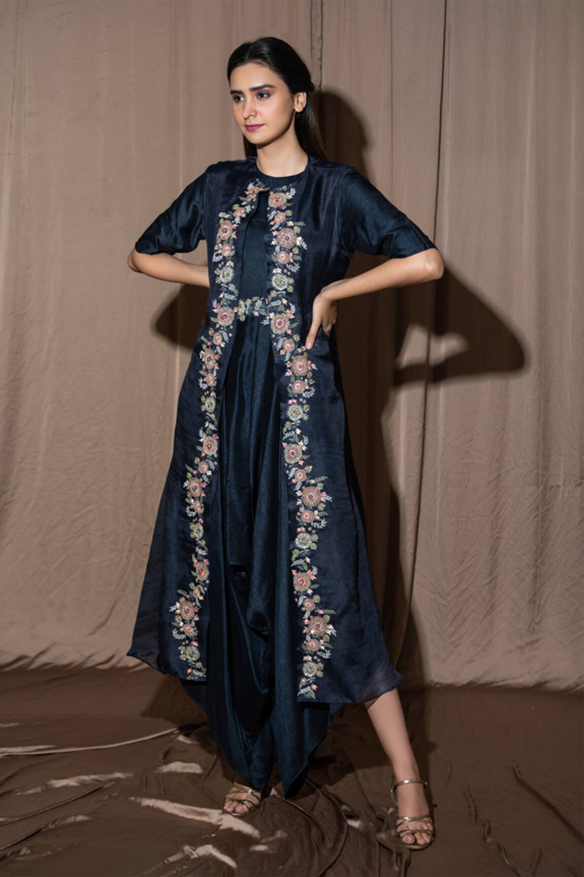 Vara By Vibha N Priti Silk Jumpsuit & Organza Jacket Set 