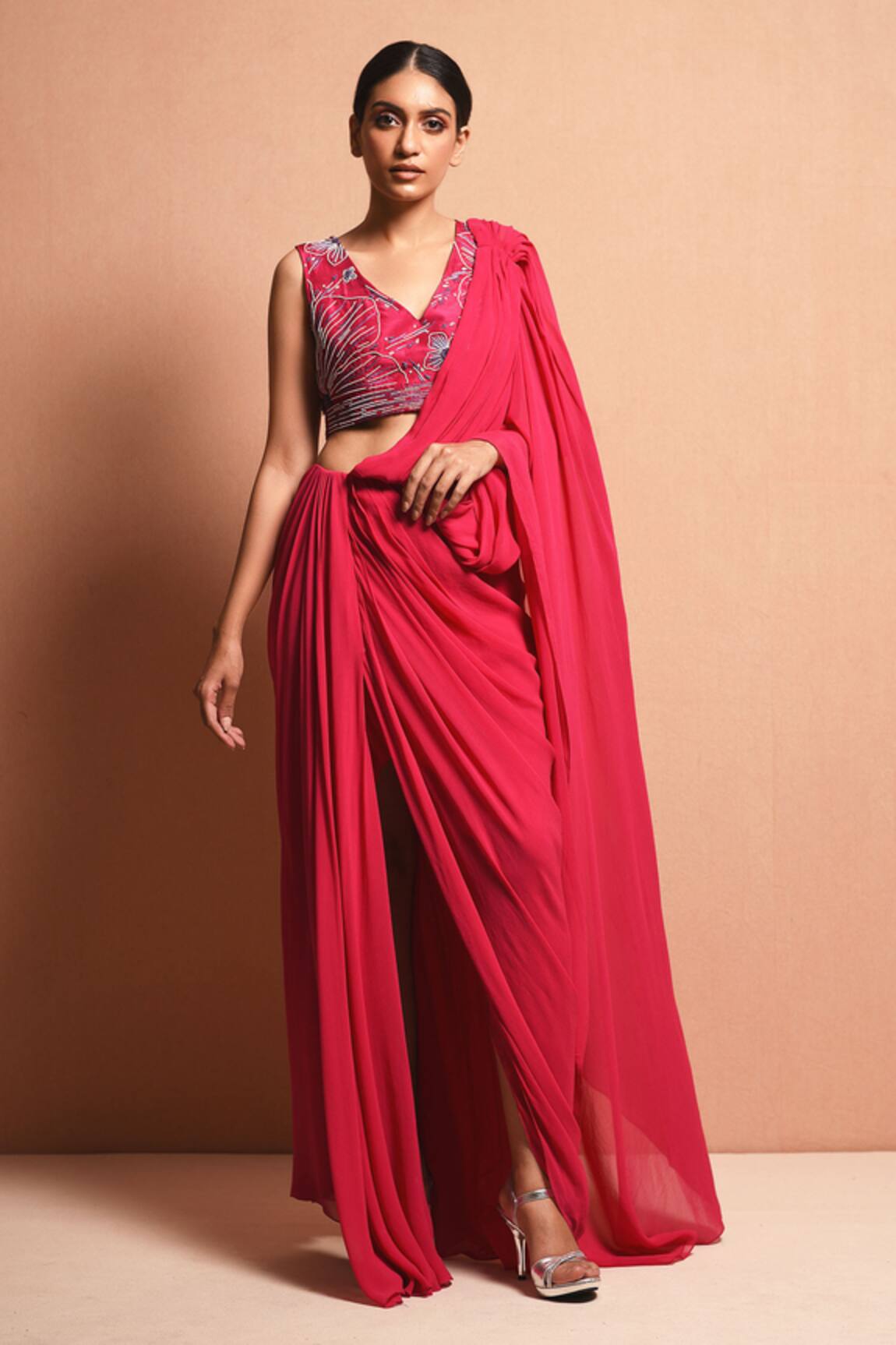 Vivek Patel Pre-Draped Saree with Blouse