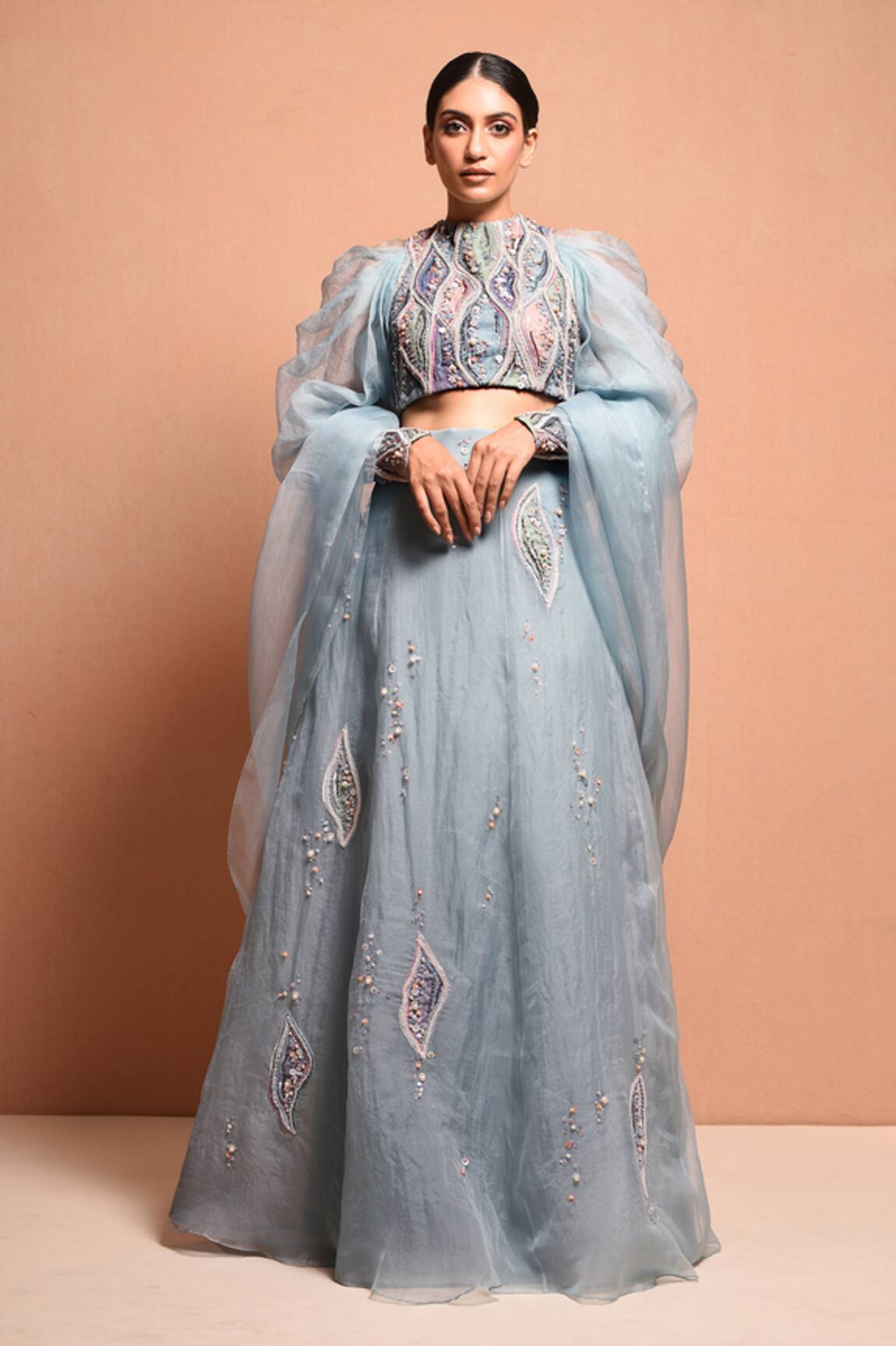 Vivek Patel Silk Organza Embellished Lehenga Set