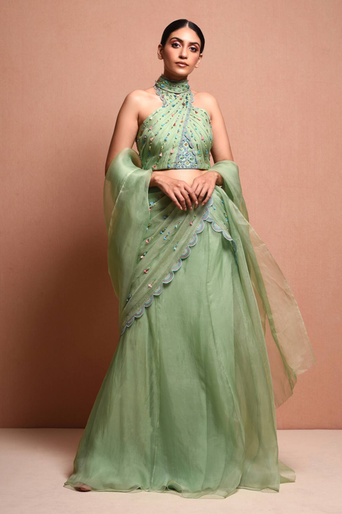 Vivek Patel Silk Organza Embellished Lehenga Set