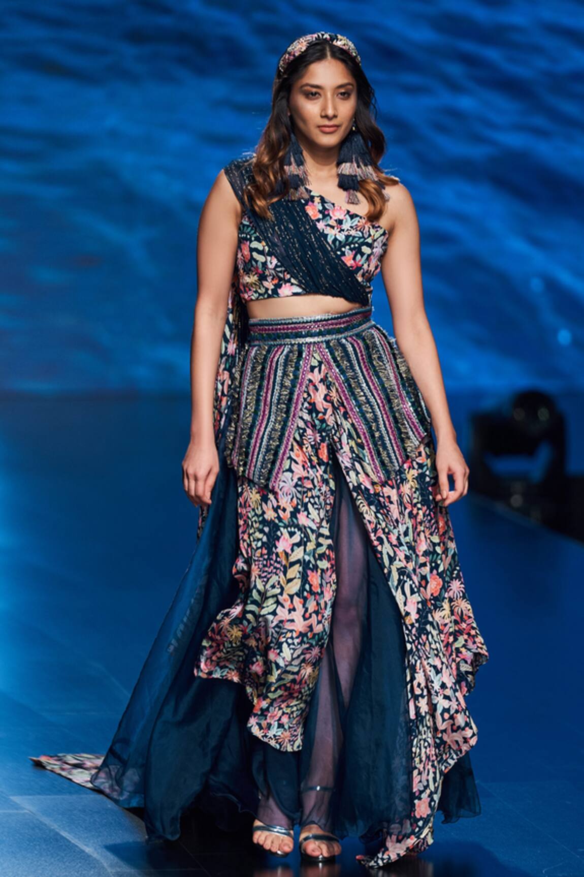 Rishi and Vibhuti One Shoulder Crop Top & Skirt Set 