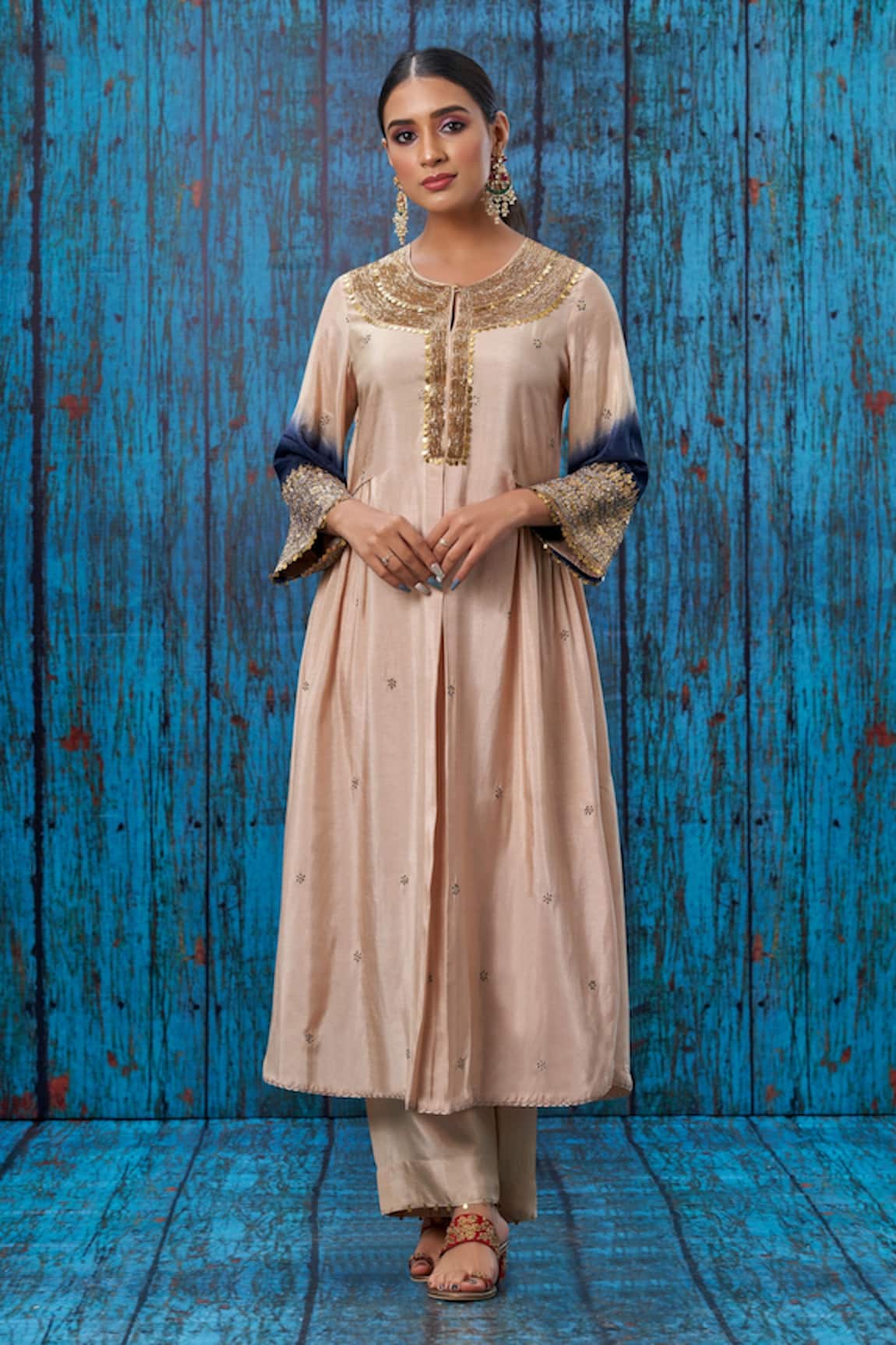 Label Niti Bothra Silk Pitta And Marodi Work Kurta Palazzo Set