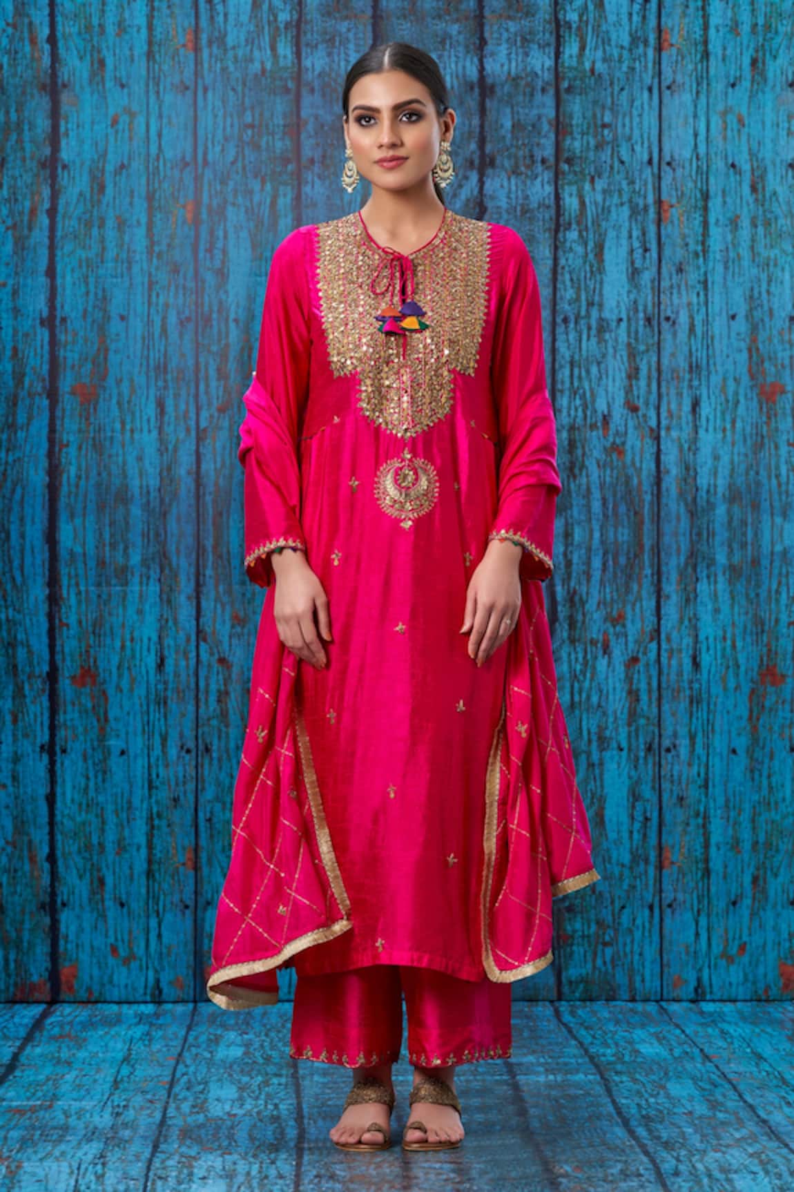Label Niti Bothra Silk Cutwork Sleeve Kurta And Palazzo Set