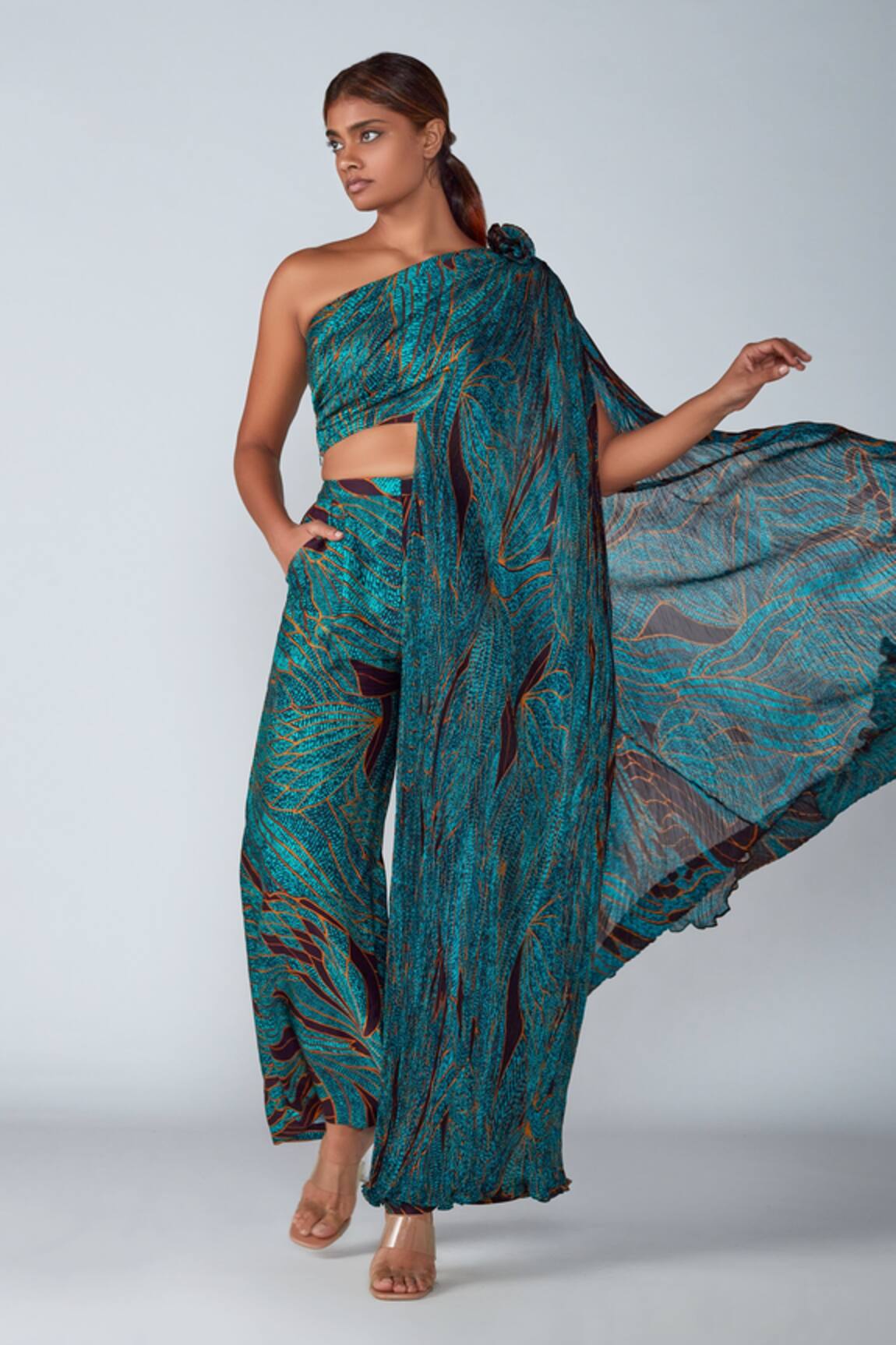 Saaksha & Kinni Abstract Wing Print Cape Blouse