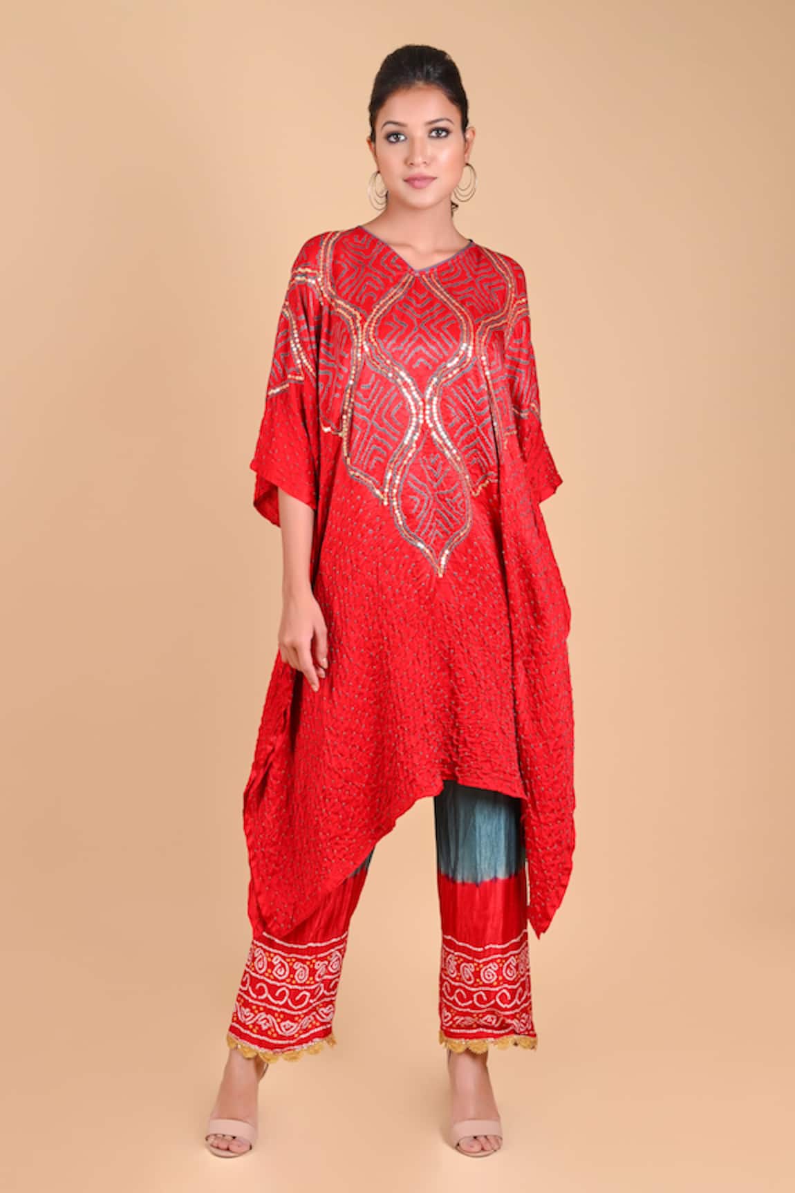 Dyelogue Gajji Silk Bandhani Asymmetric Kurta 