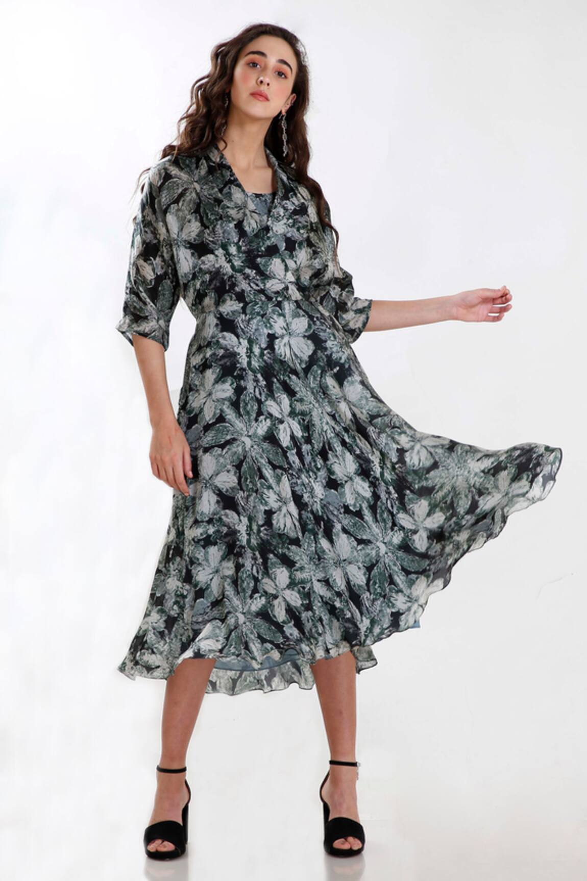 Whimsical By Shica Silk Organza Printed Dress