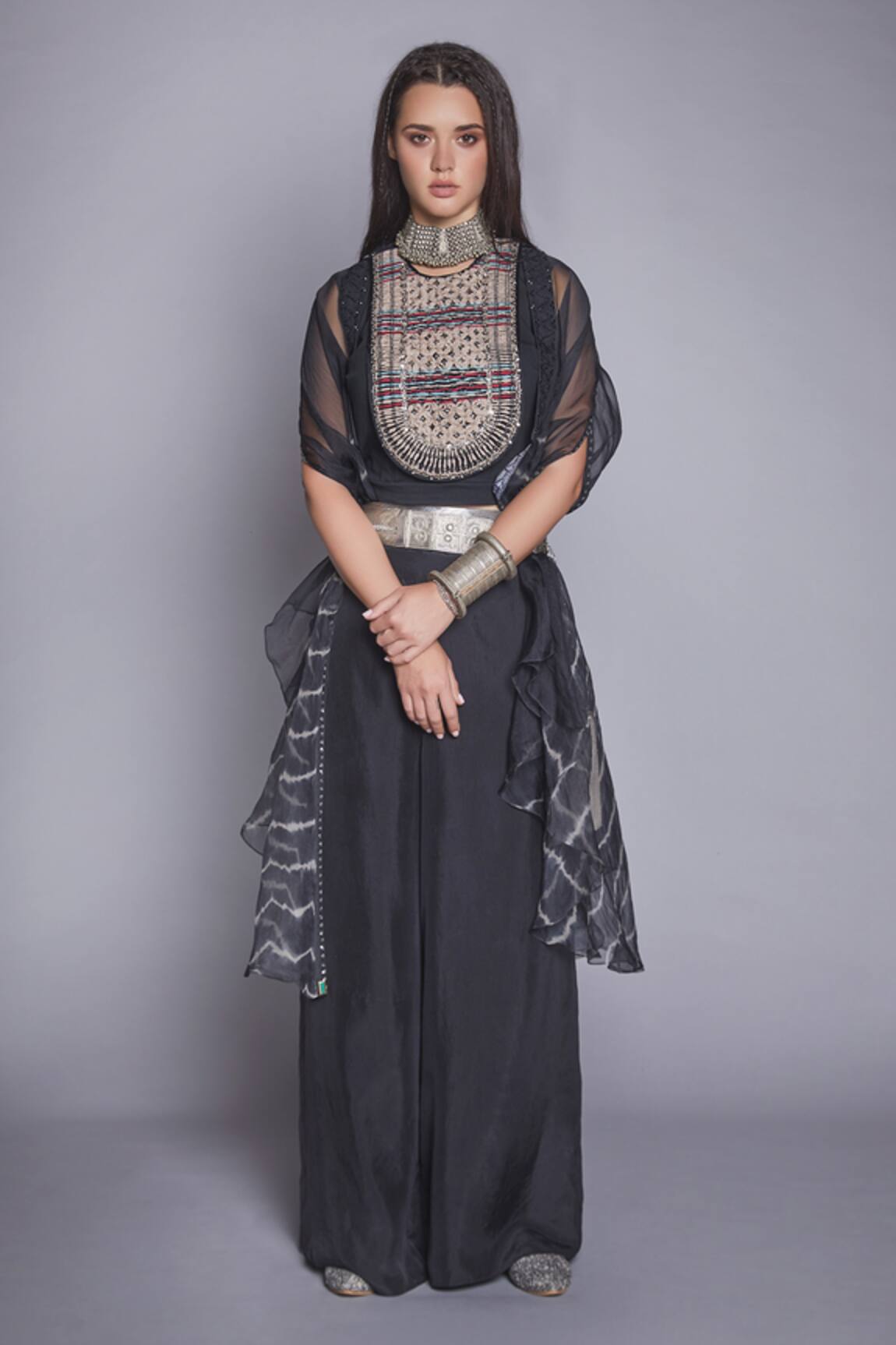 Jade By Monica & Karishma Organza Cape & Pant Set