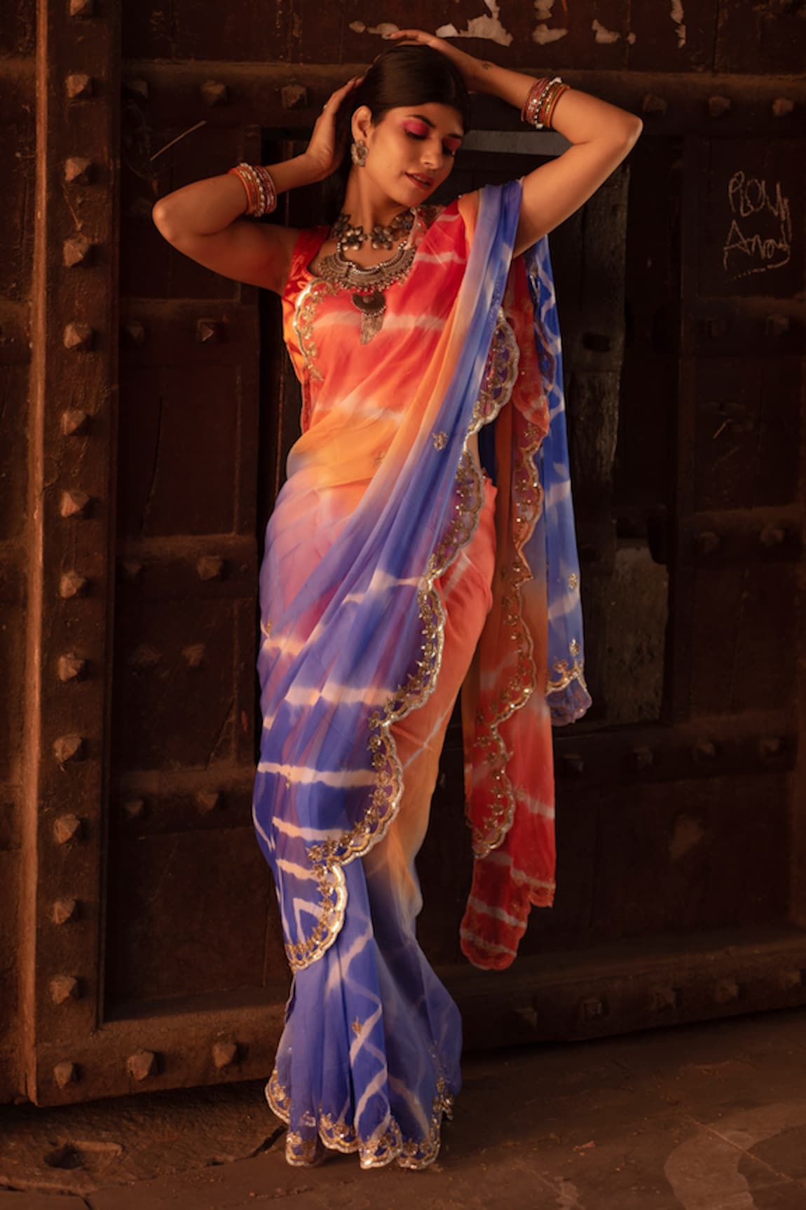 Ruar India Chiffon Leheriya Saree With Blouse