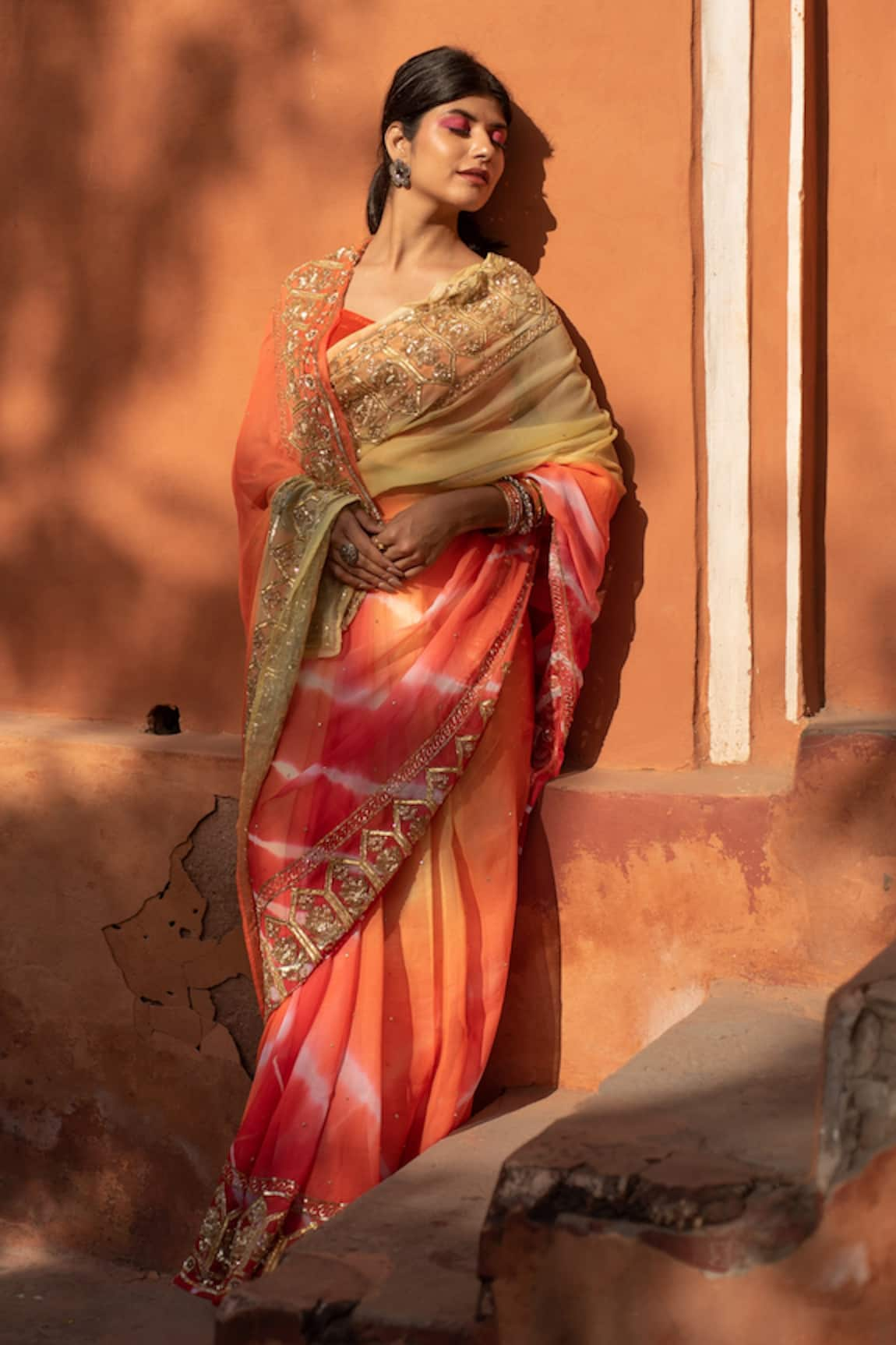 Ruar India Chiffon Leheriya Saree With Blouse