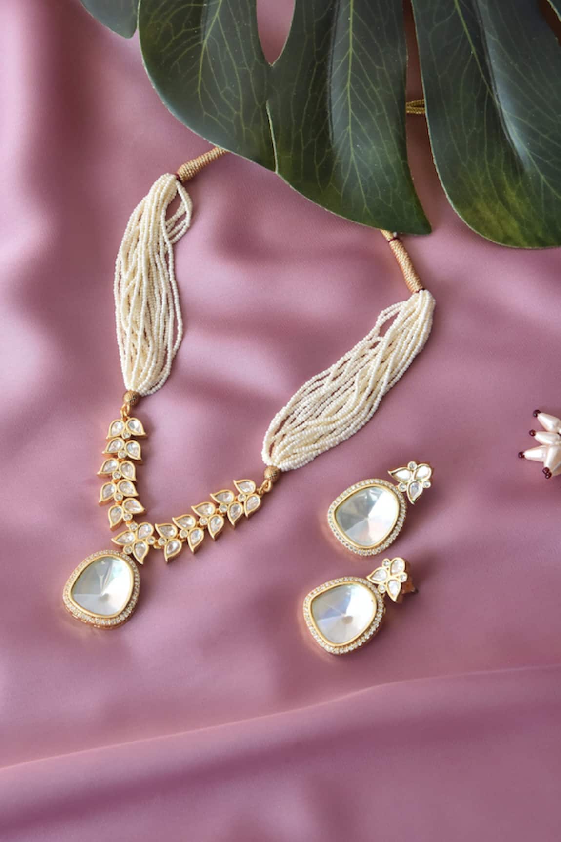 Swabhimann Gold Kundan Polki Pendant Necklace Set 