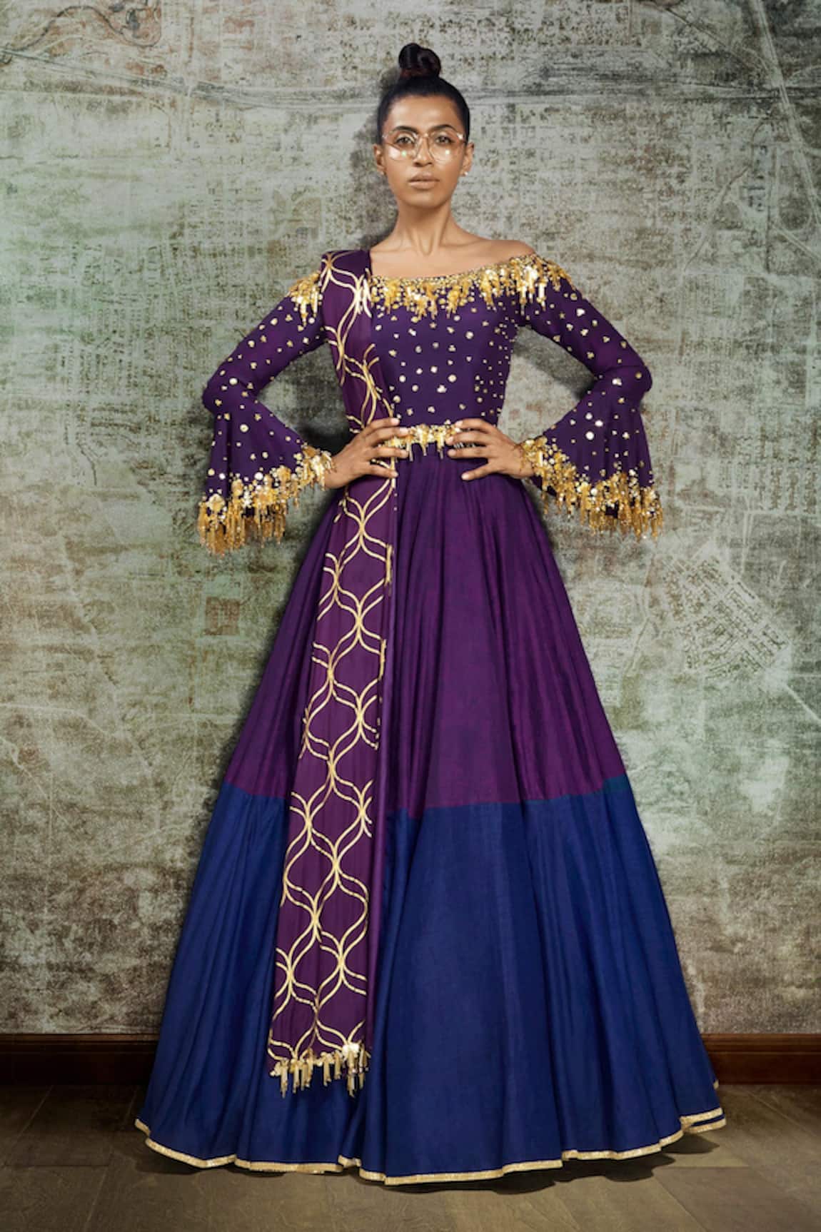 Salian By Anushree - Blue Cotton Voile Silk Embroidery Stand Peplum Top And  Lehenga Set For Women