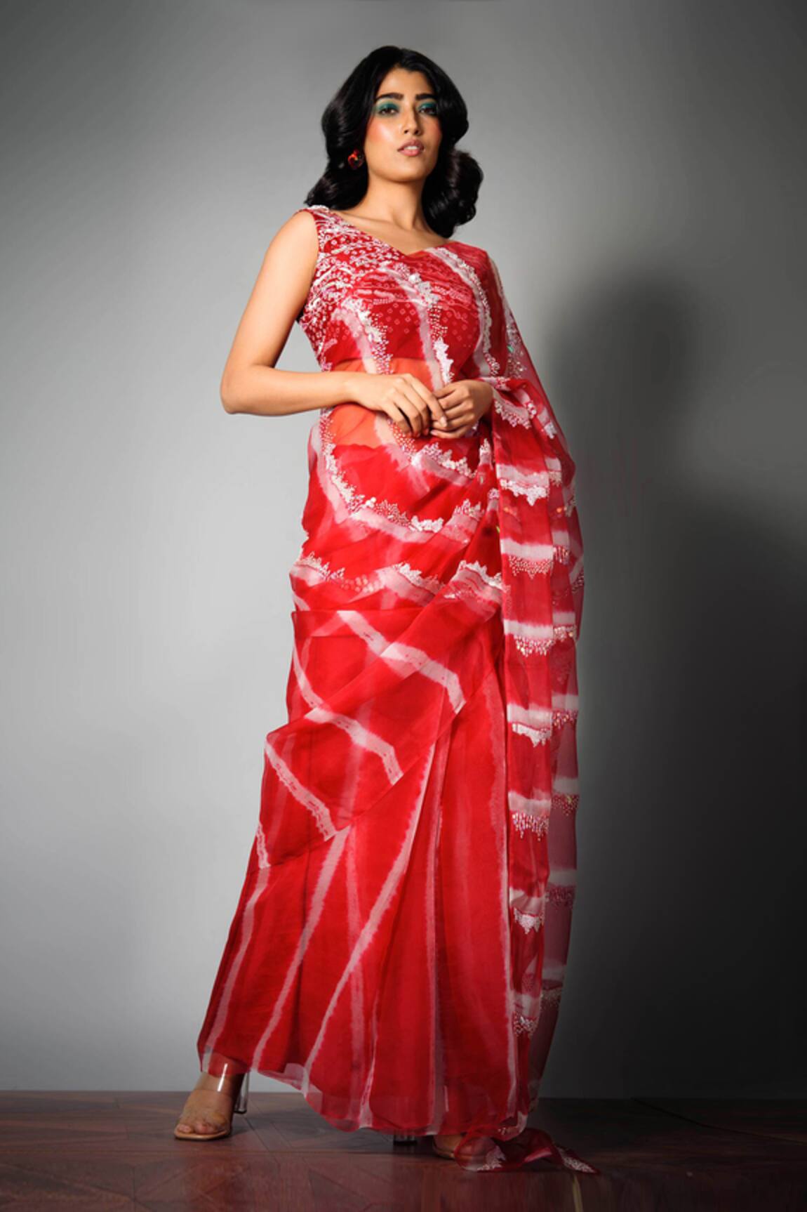 SAKSHAM & NEHARICKA Silk Organza Saree with Blouse Fabric 
