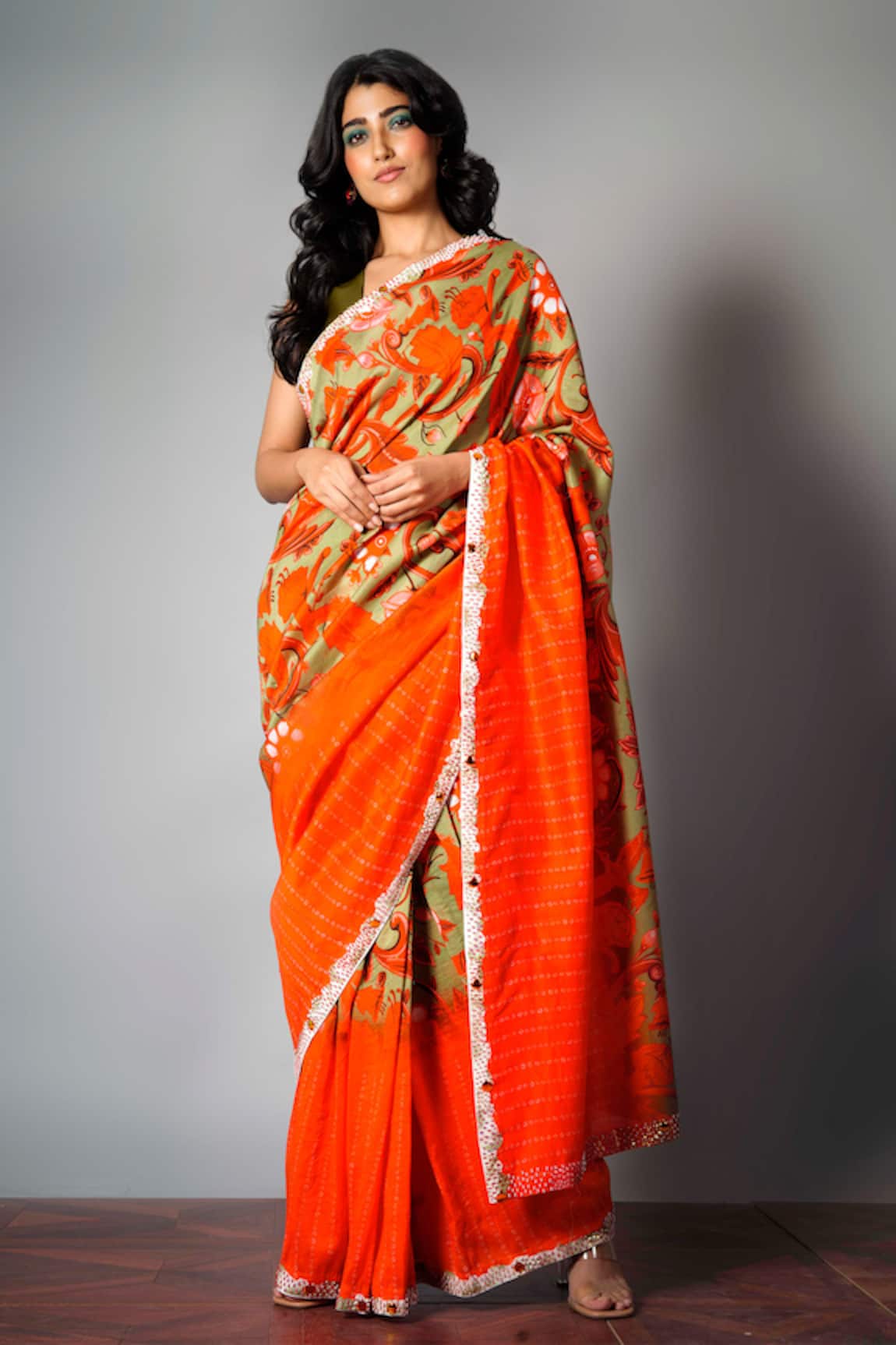 Saksham Neharicka Chanderi Printed Saree with Blouse Fabric