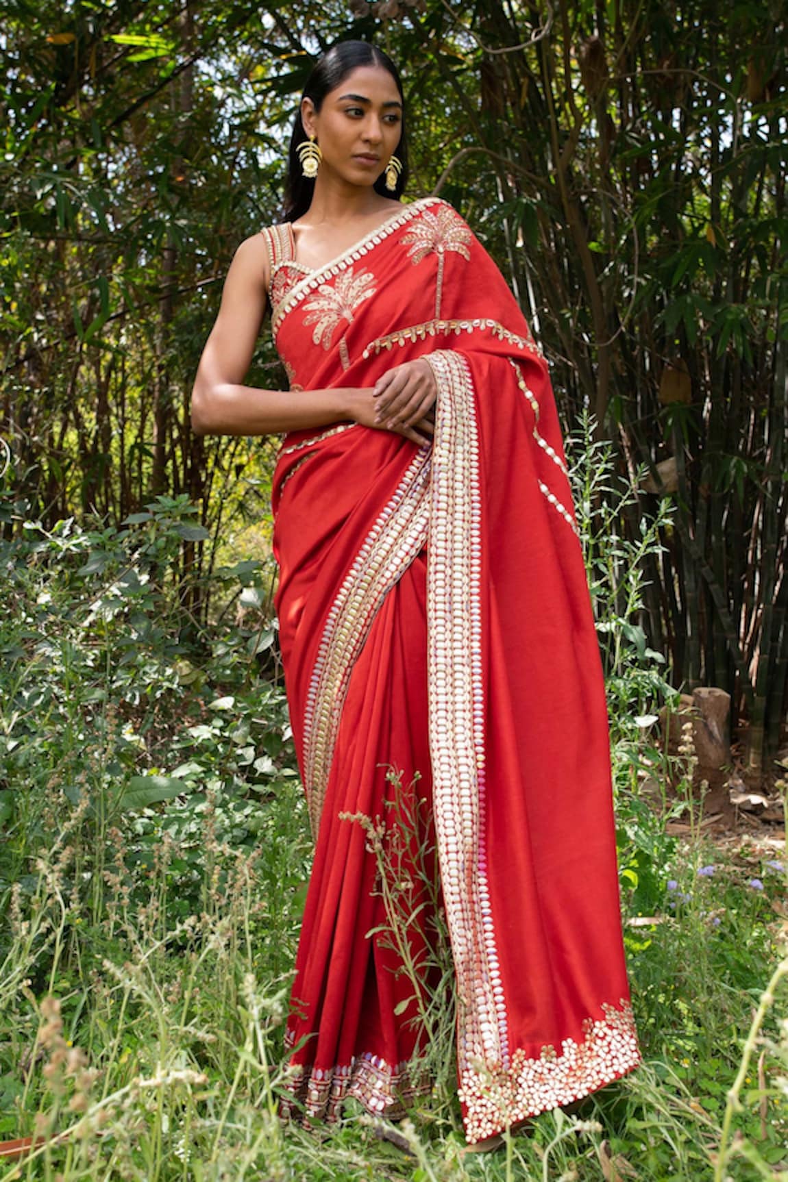 Saksham Neharicka Chanderi Embroidered Saree With Unstitched Blouse Piece