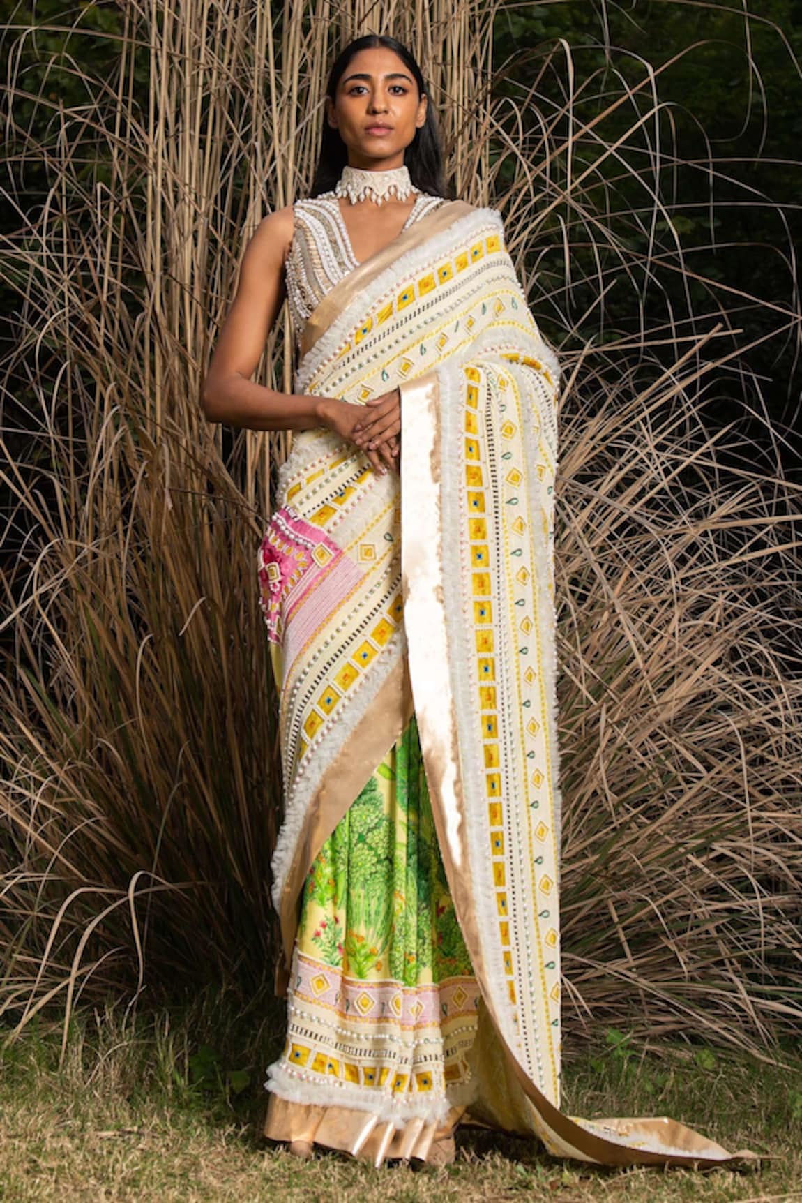 Saksham Neharicka Chanderi Floral Print Saree With Unstitched Blouse Piece