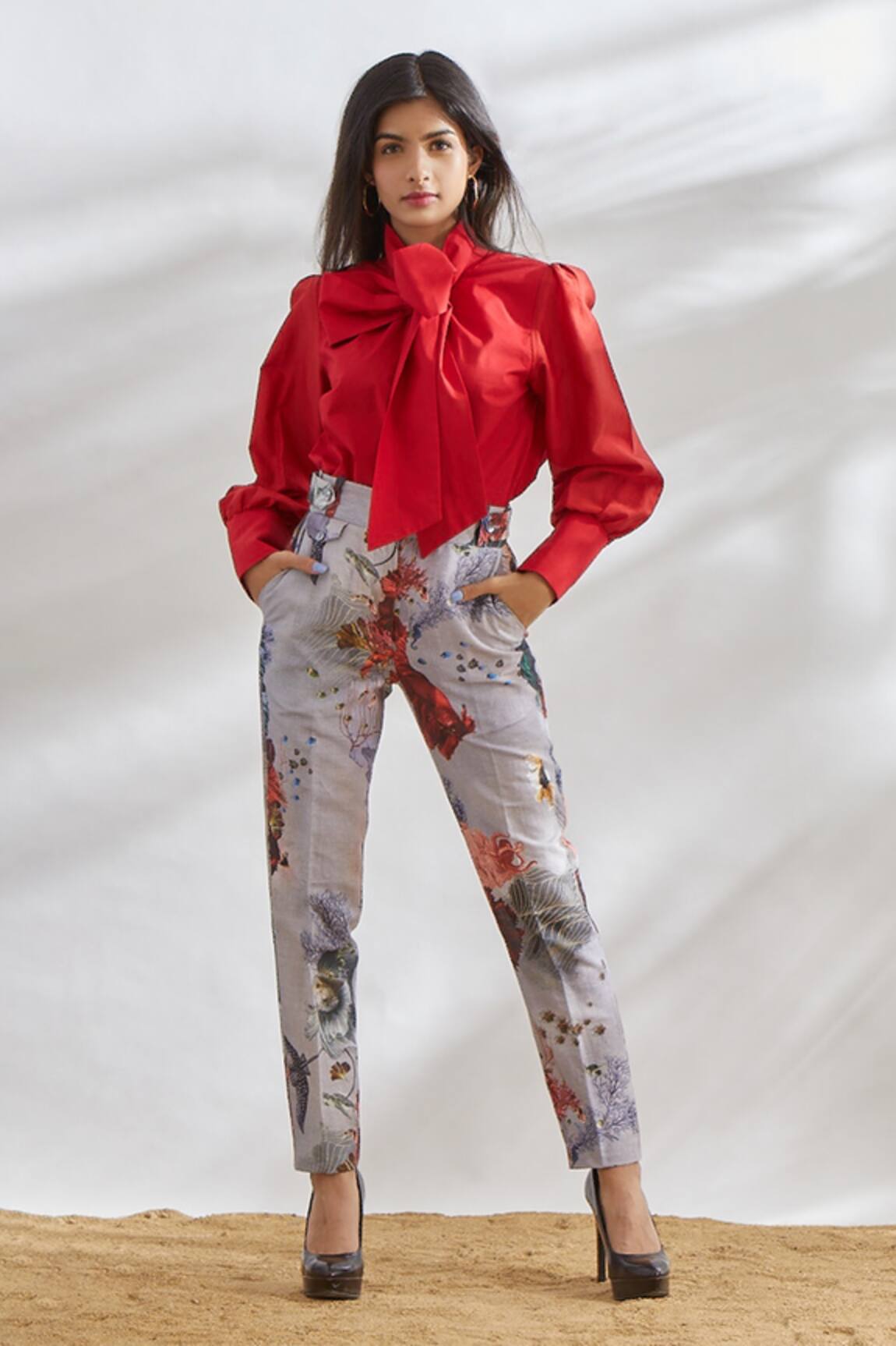 House Of Three Cotton Linen Printed Pant