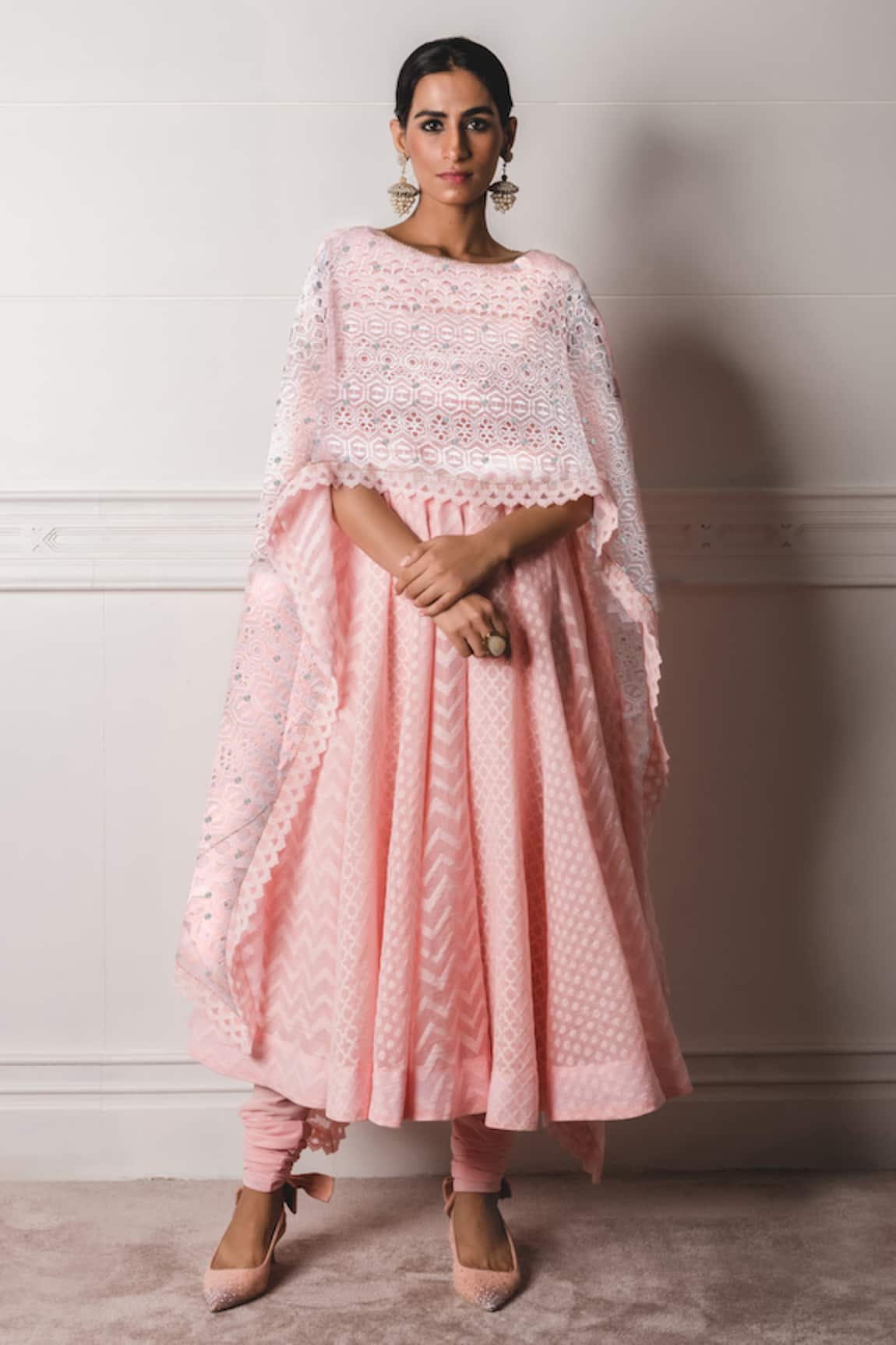Tarun Tahiliani Chanderi Jacquard Draped Anarkali Set 