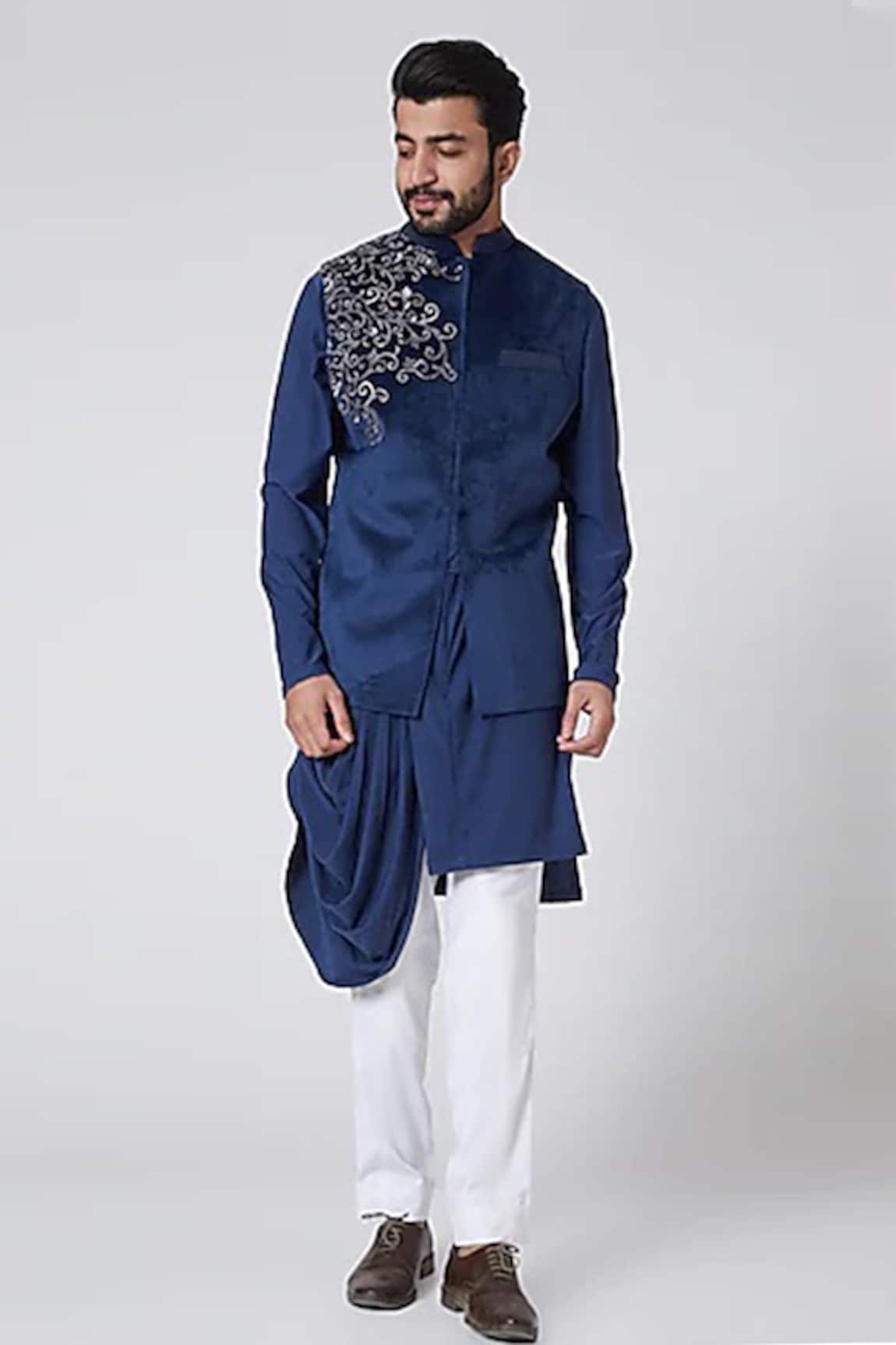 Yajy By Aditya Jain Suede Bundi & Silk Kurta Set