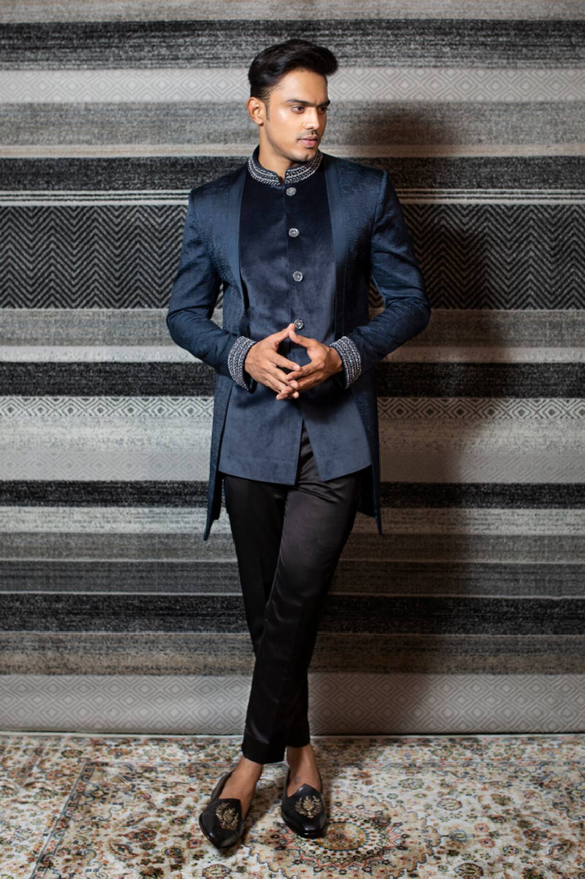 Yajy By Aditya Jain Asymmetric Bandhgala & Trouser Set