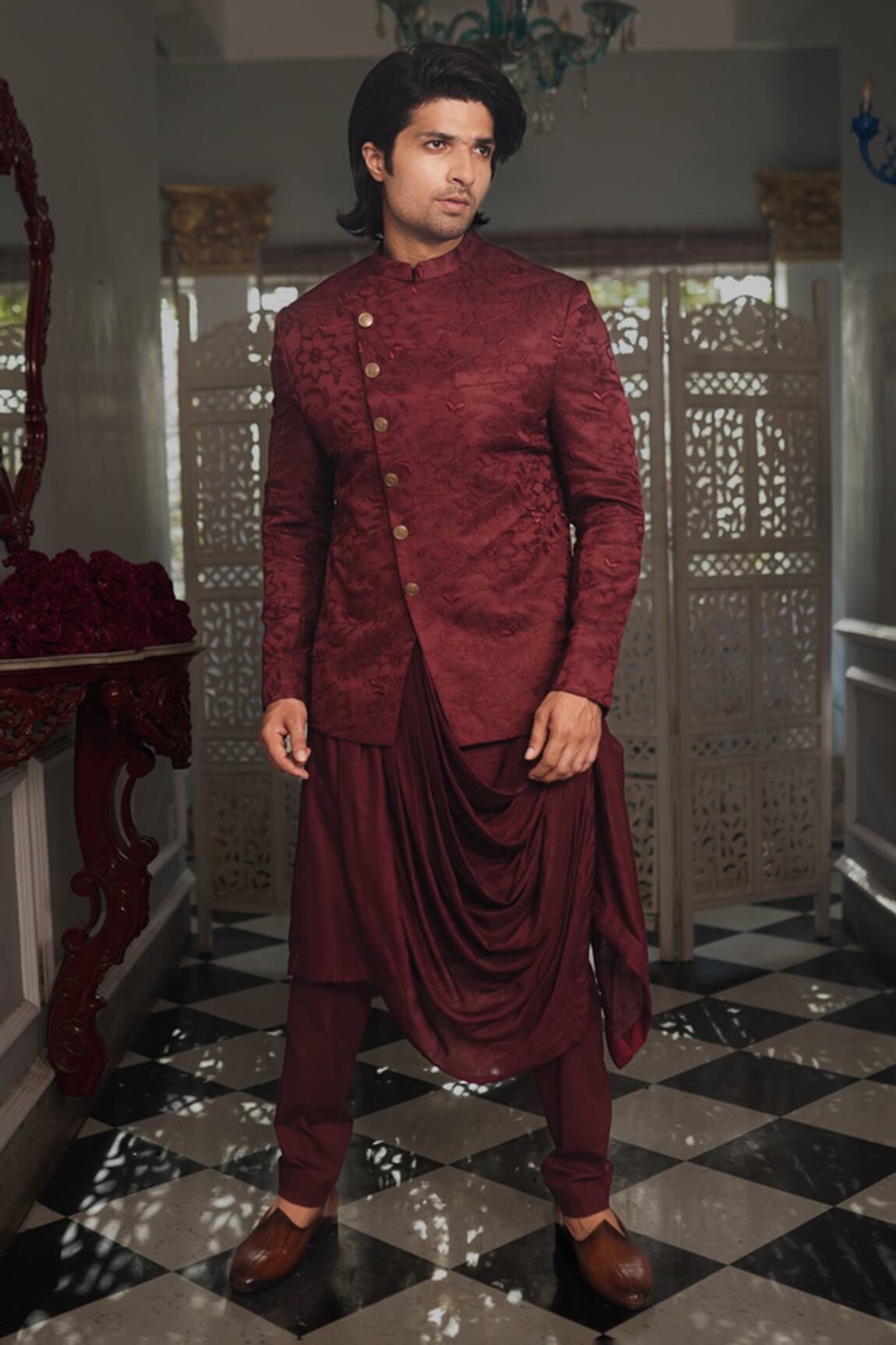 Yajy By Aditya Jain Rish Silk Bandhgala  Set 
