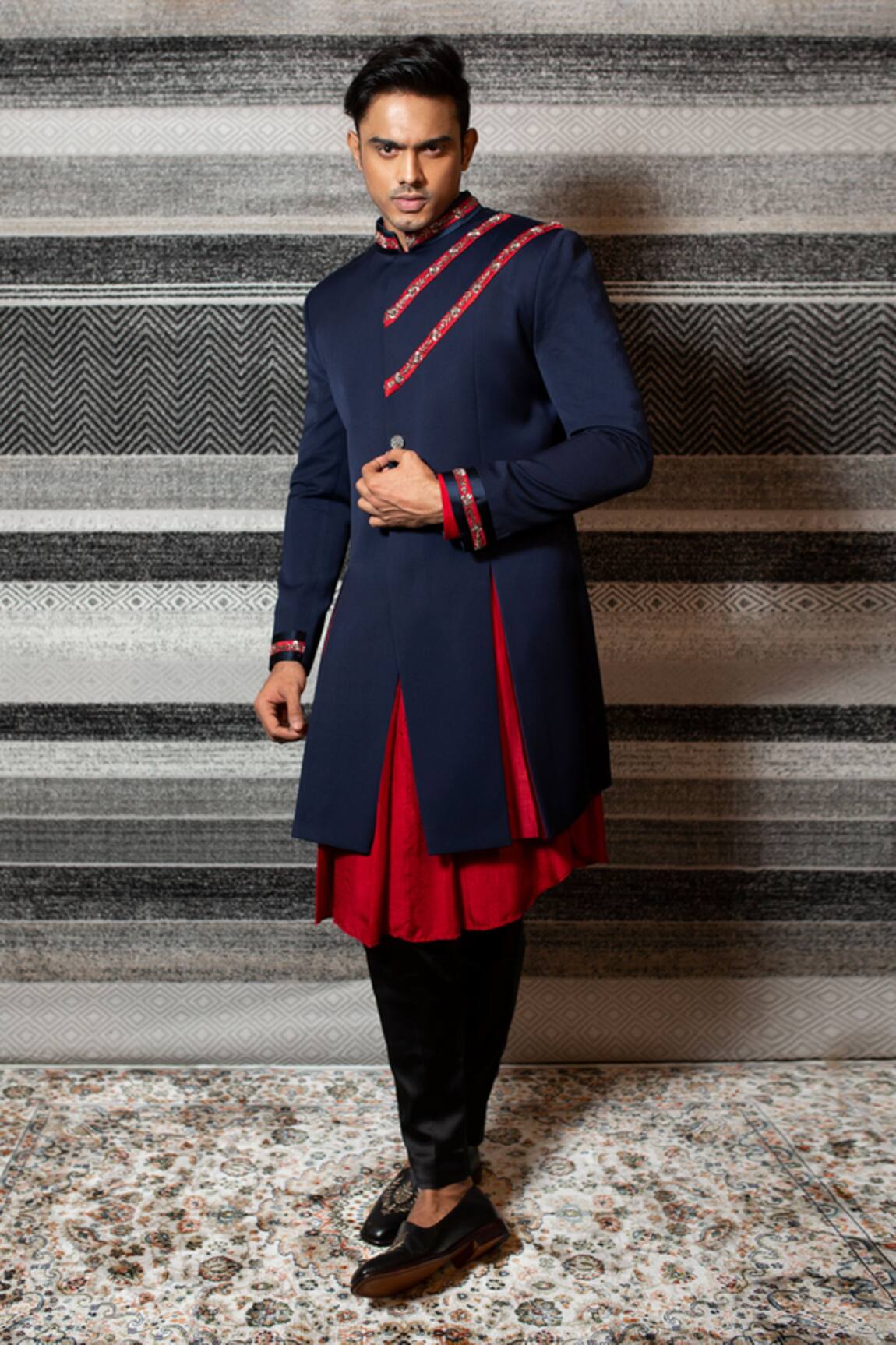 Yajy By Aditya Jain Pleated Sherwani Set