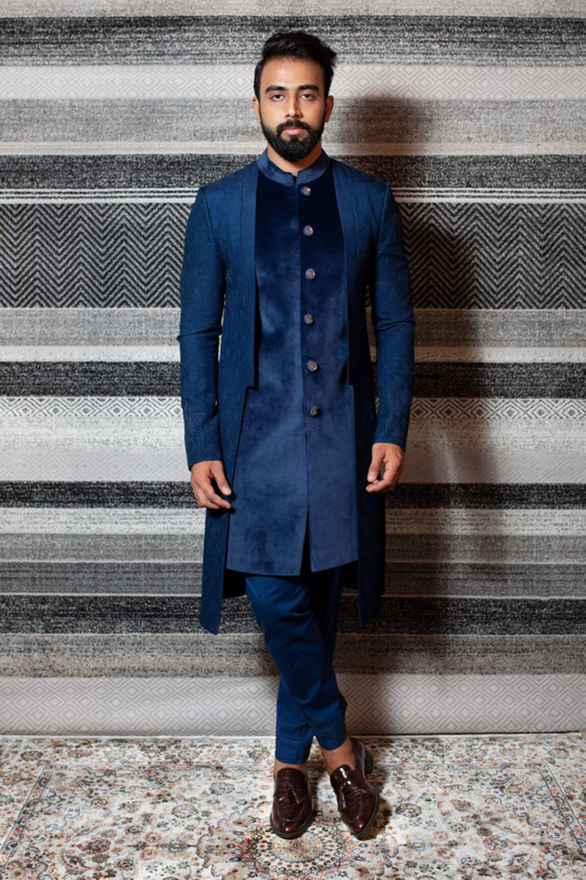 Yajy By Aditya Jain Asymmetric Sherwani Set
