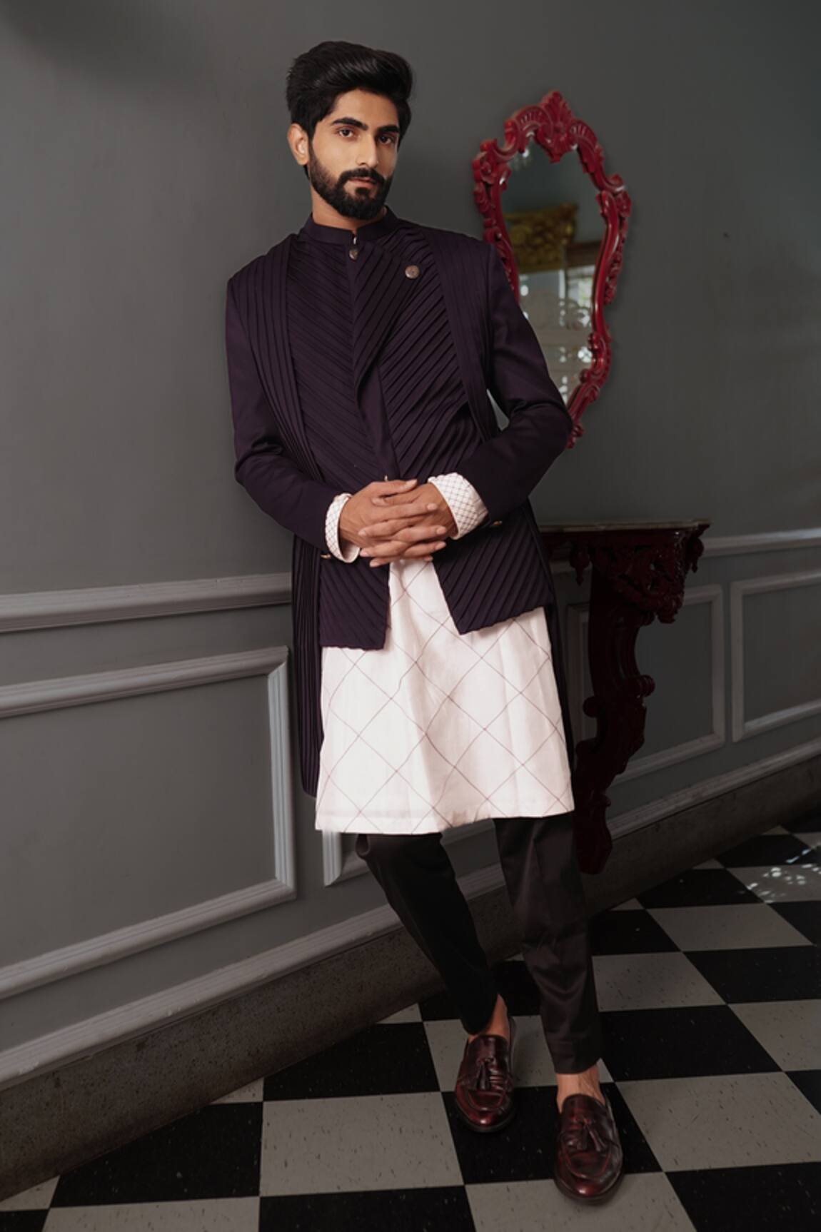 Yajy By Aditya Jain Riva Asymmetric Bandhgala Set 