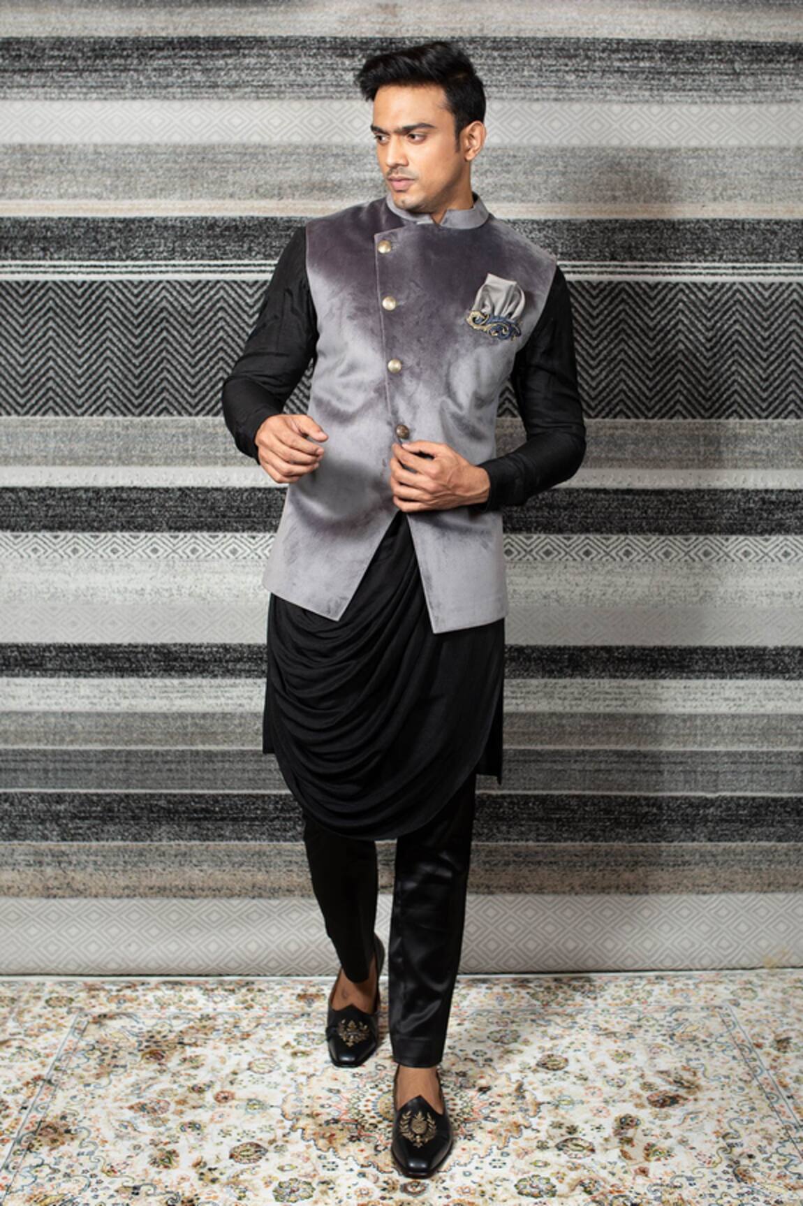 Yajy By Aditya Jain Overlap Bundi & Kurta Set