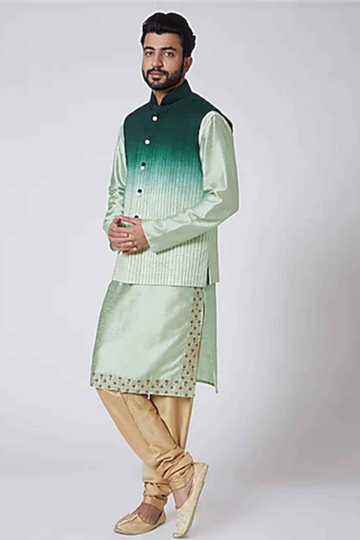Yajy By Aditya Jain Silk Ombre Bundi & Kurta Set
