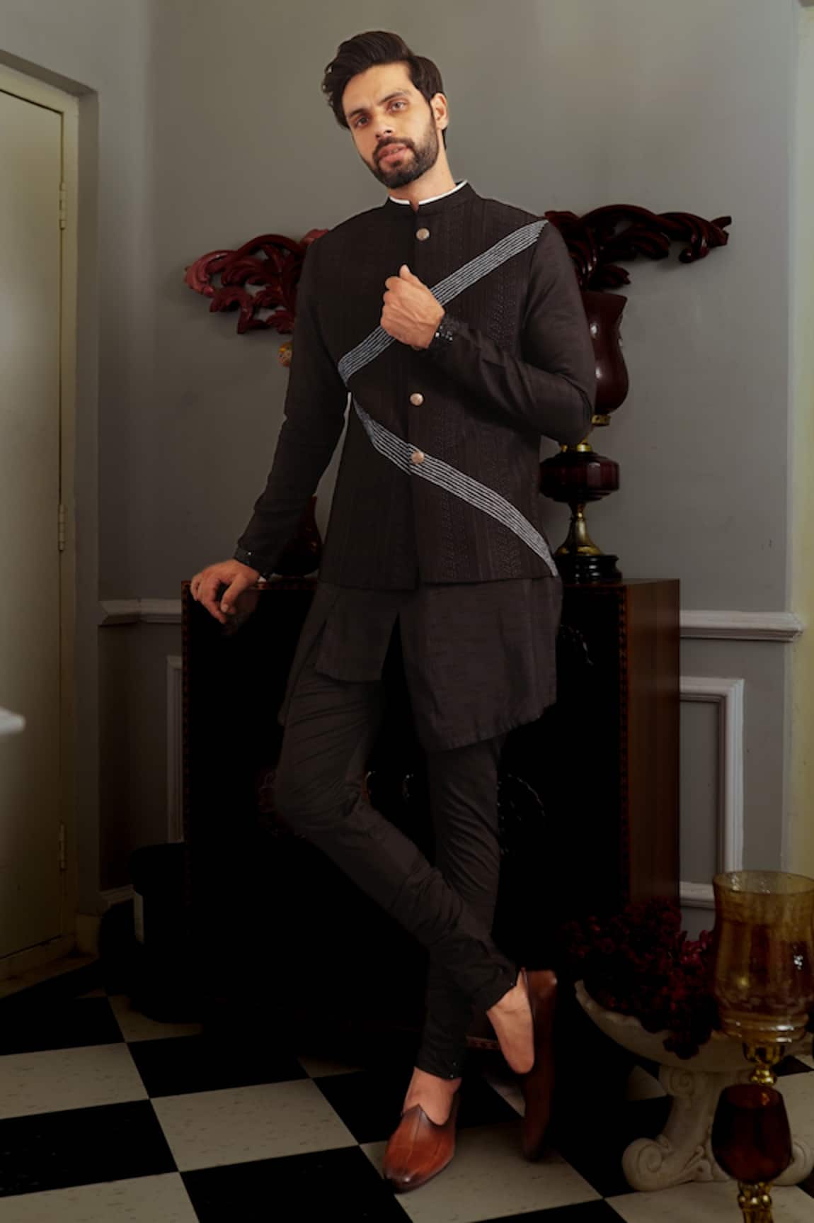 Yajy By Aditya Jain Rave Embroidered Bundi & Kurta Set