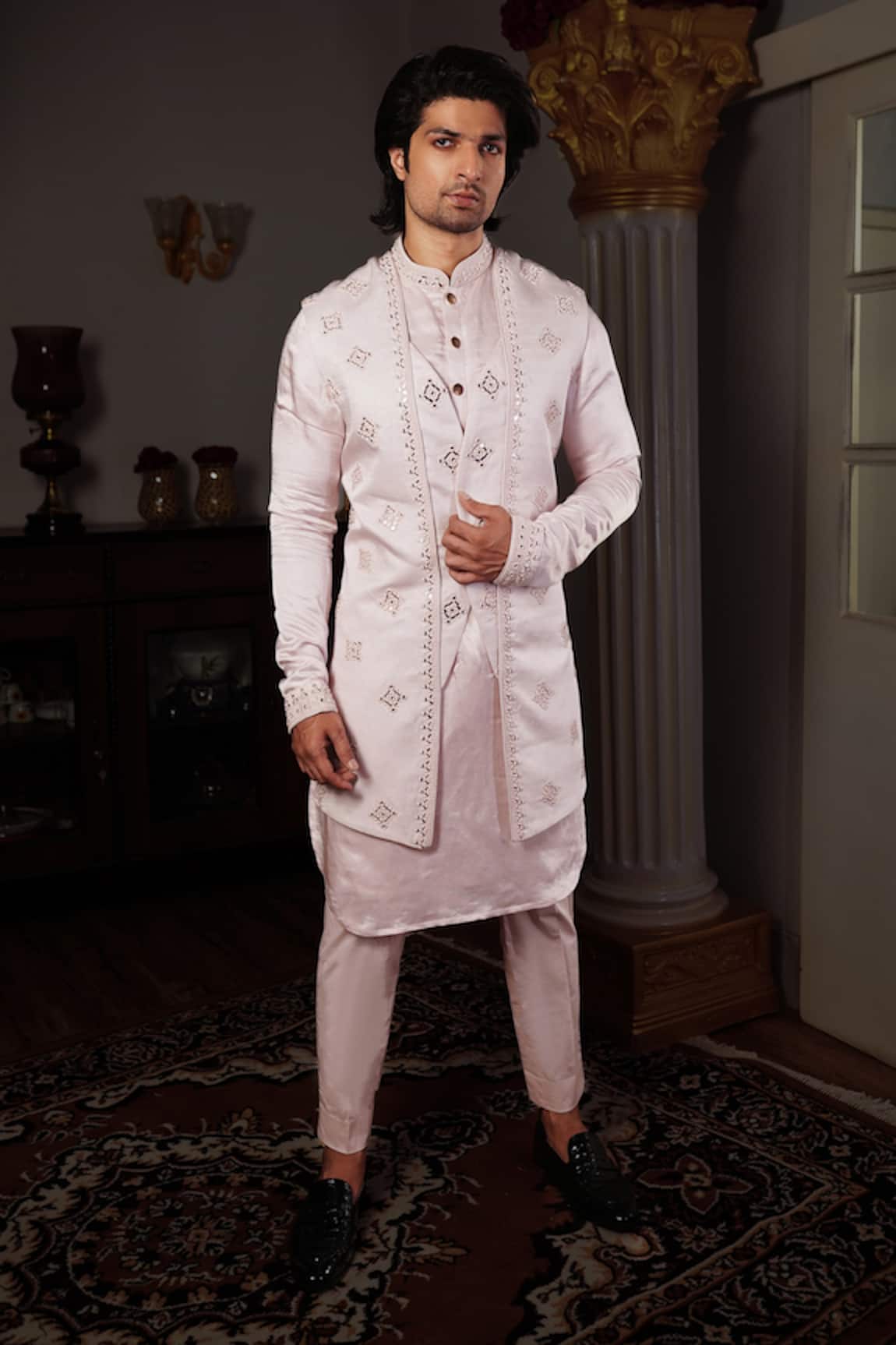 Yajy By Aditya Jain Serish Embroidered Bundi & Kurta Set