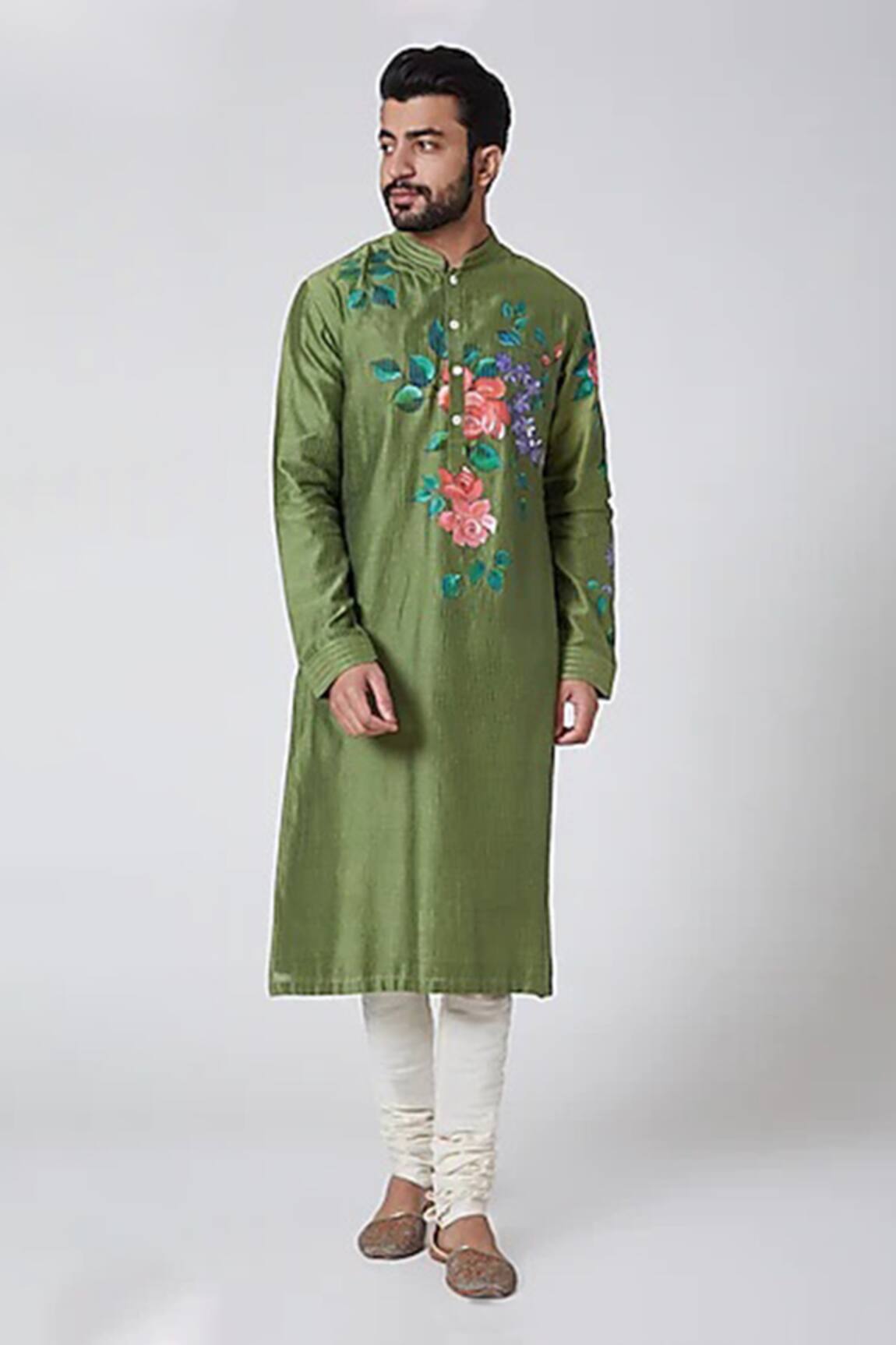 Yajy By Aditya Jain Hand Painted Silk Kurta
