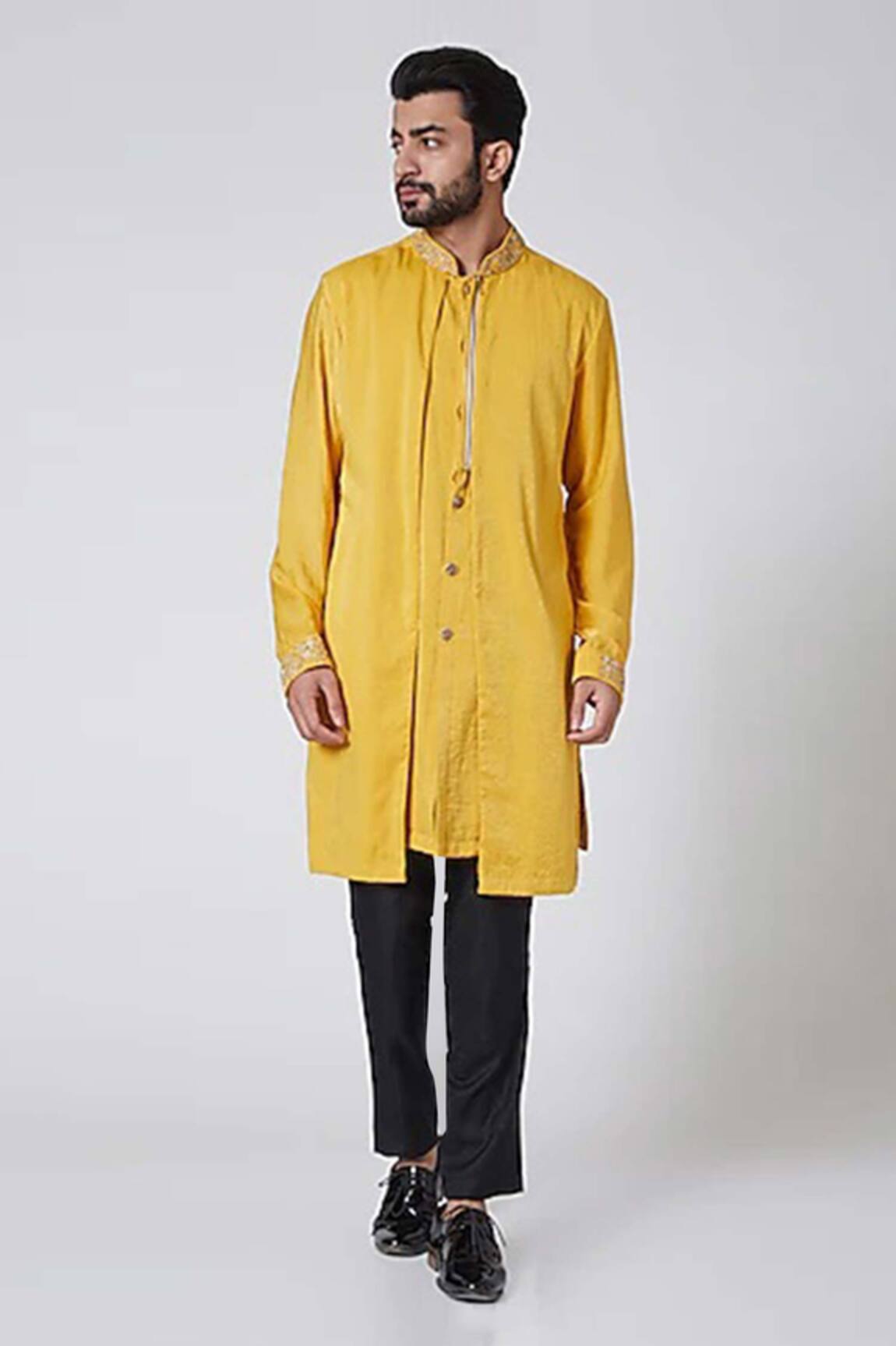 Yajy By Aditya Jain Panelled Silk Kurta