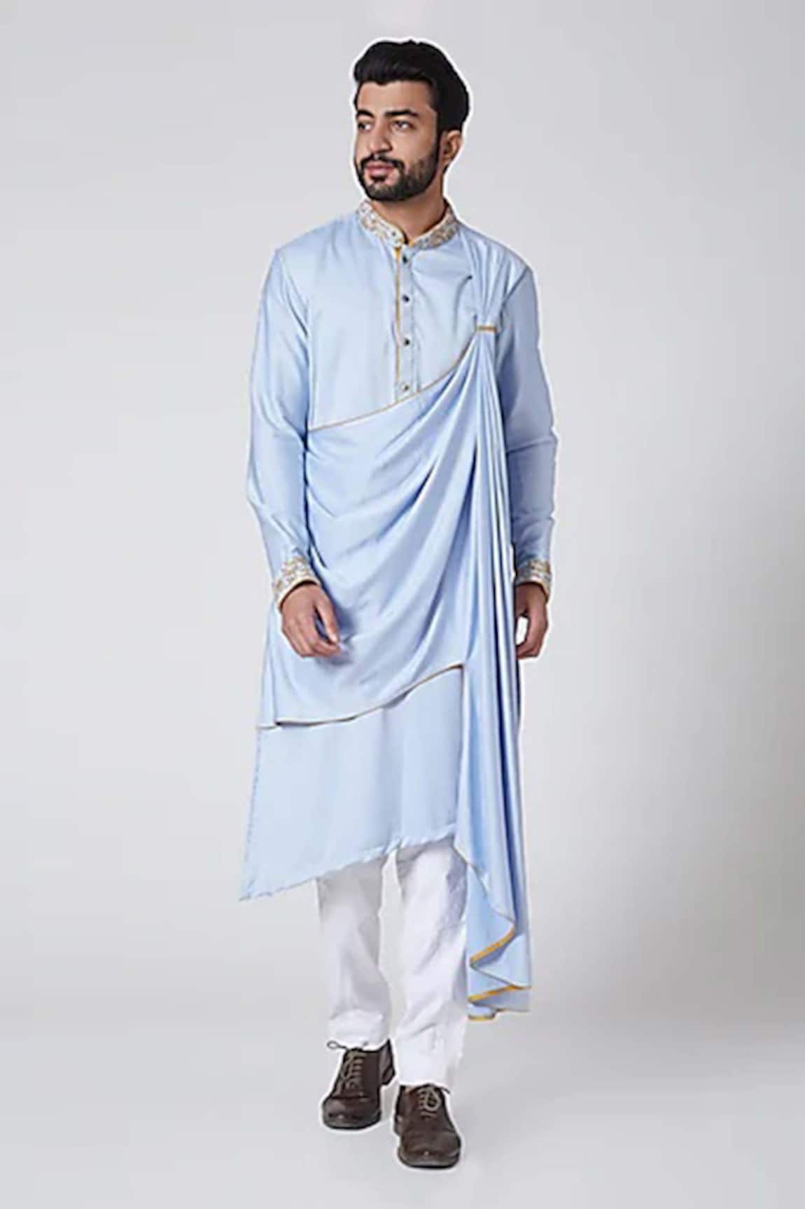 Yajy By Aditya Jain Draped Silk Kurta