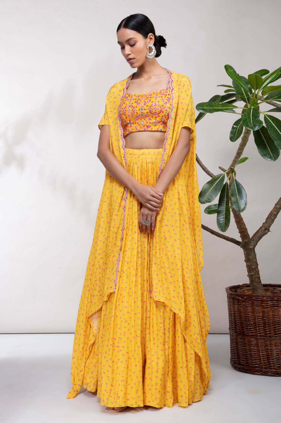 Aneesh Agarwaal Floral Print Cape Lehenga Set 