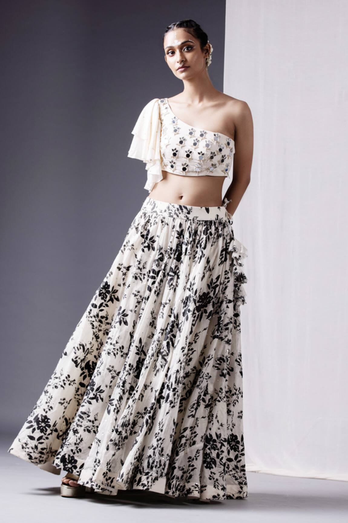 Yogita Kadam One Shoulder Crop Top & Skirt Set