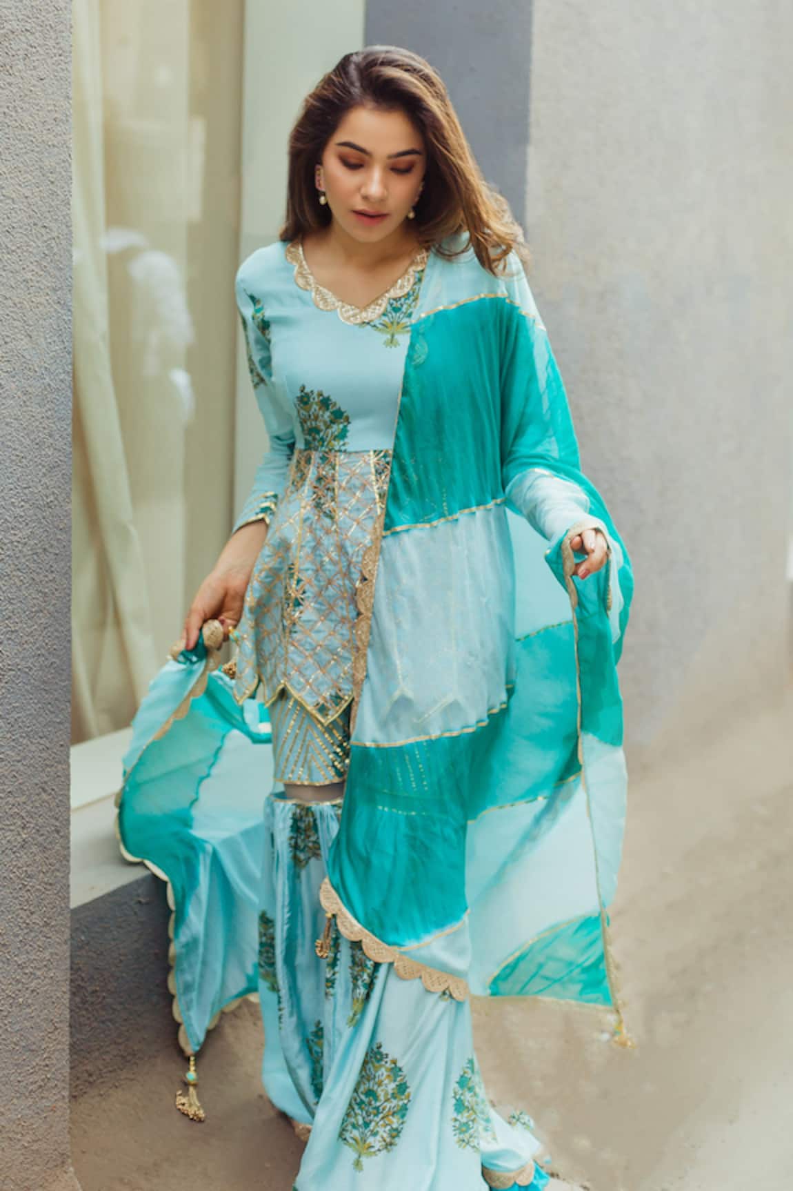 Yuvraani Jaipur Block Print Kurta Sharara Set