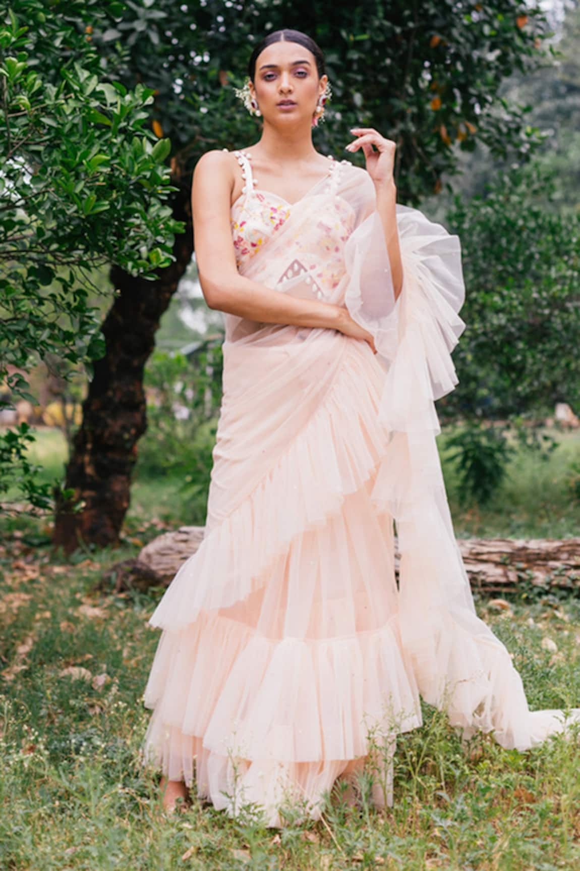 Tarini Vij Embroidered Pre-Pleated Saree With Blouse