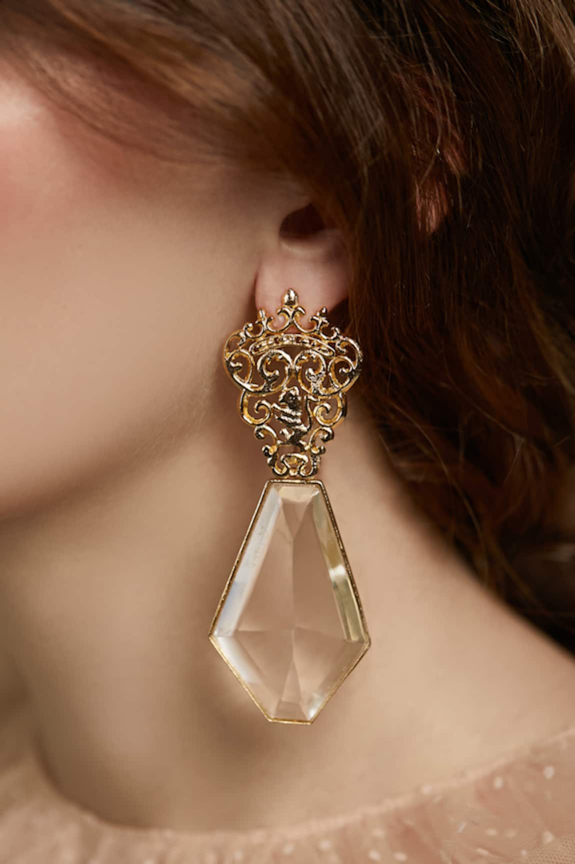 Zohra Gold Stone Drop Earrings 