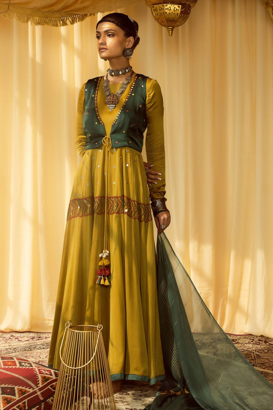 Zariya The Label Mirror Work Waistcoat & Anarkali Set