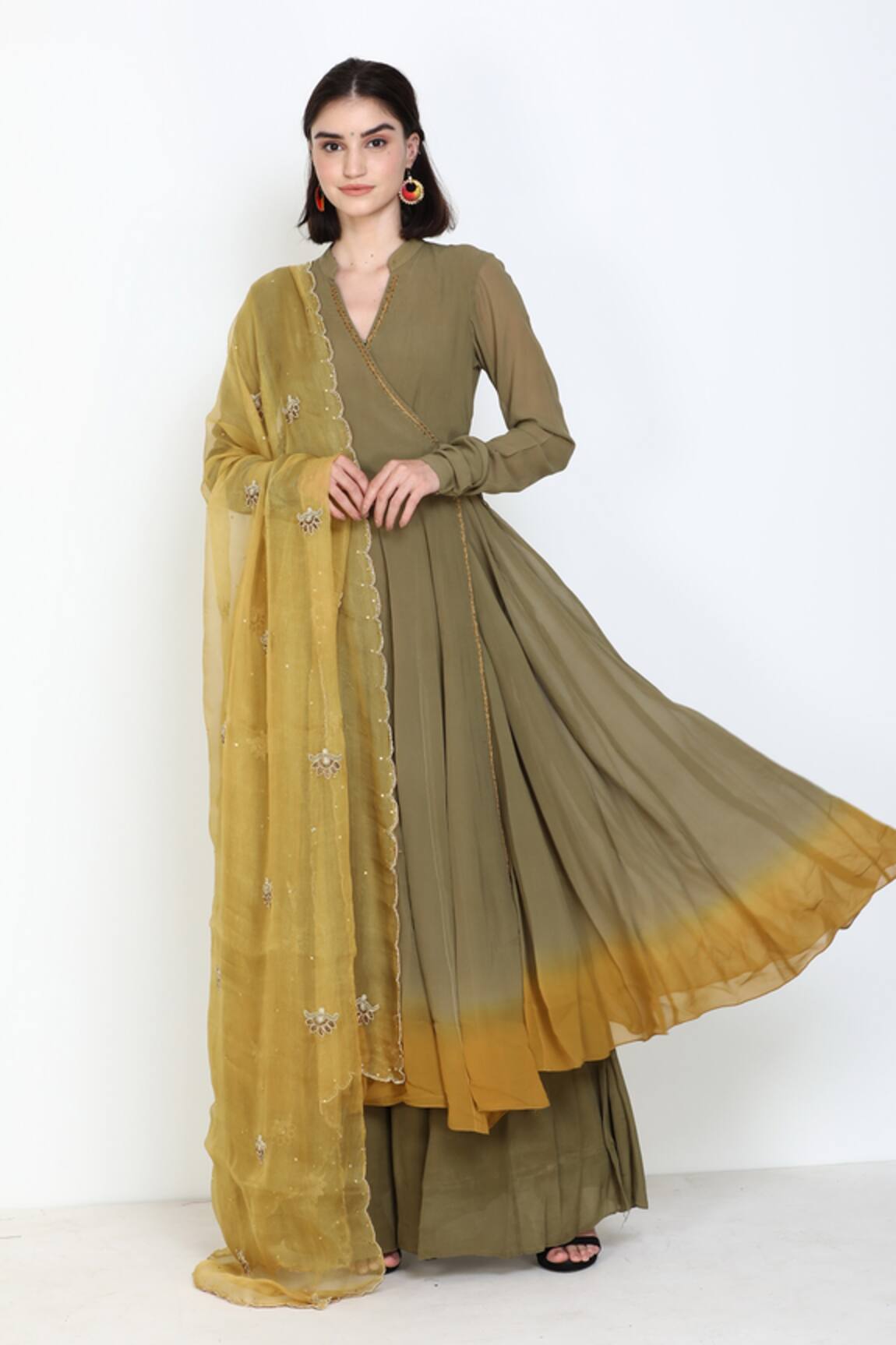 Zariya The Label Ombre Angarkha Kurta Skirt Set 