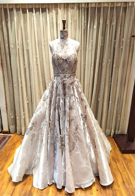 Buy Ivory Organza Bows Sweetheart Neck Hannah Metallic Embroidered