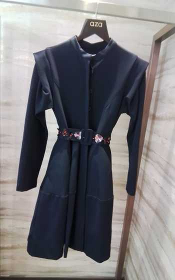 Buy Blue Polyester Embroidery, Cut Work, Applique Mandarin Fit And Flare  Jacket Dress For Women by Deepika Arora Online at Aza Fashions.