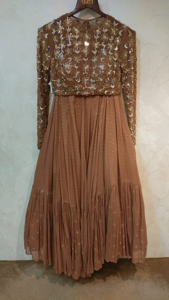 Buy Brown Net, Georgette Mirrors, Aurelia Embroidered Blouse