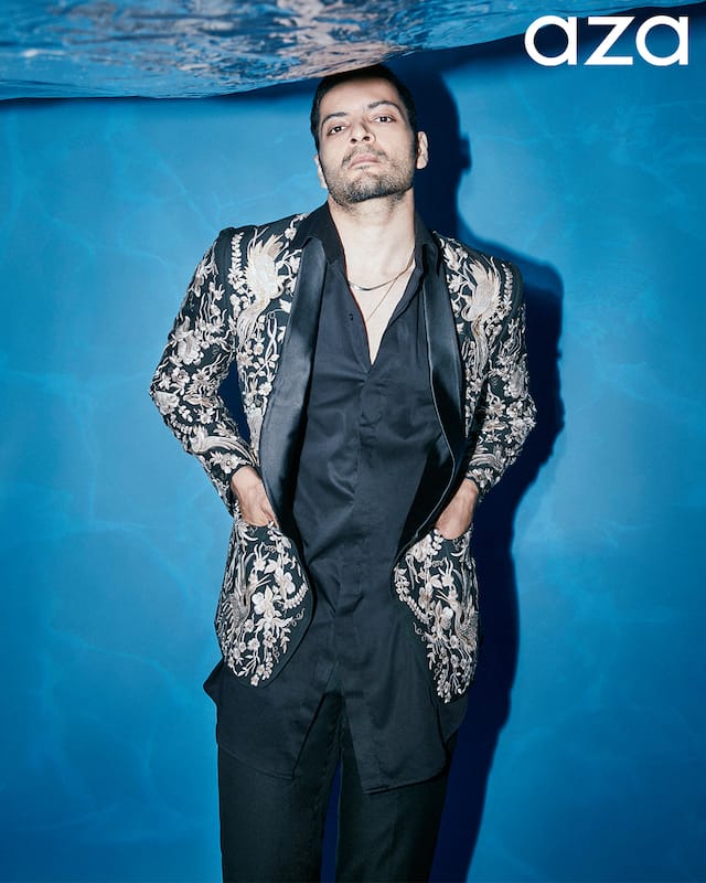 Ali_Fazal_in_Black_shawl_lapel_tuxedo_with_parsi_embroidery_with_giza_cotton_shirt_and_trouser