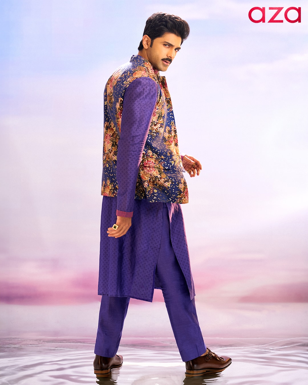 Purple Sequin Fabric Jamuni Qasiba Sitara Bundi And Kurta Set