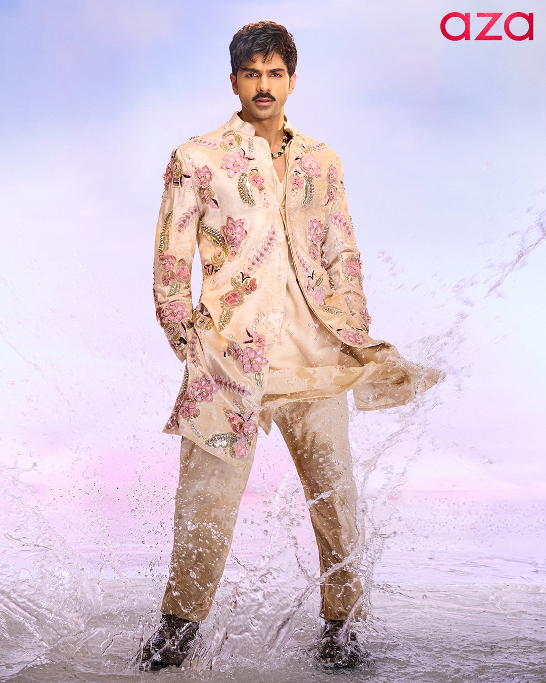 Cream Embroidered Floral Pattern 3d Jacket And Kurta Set