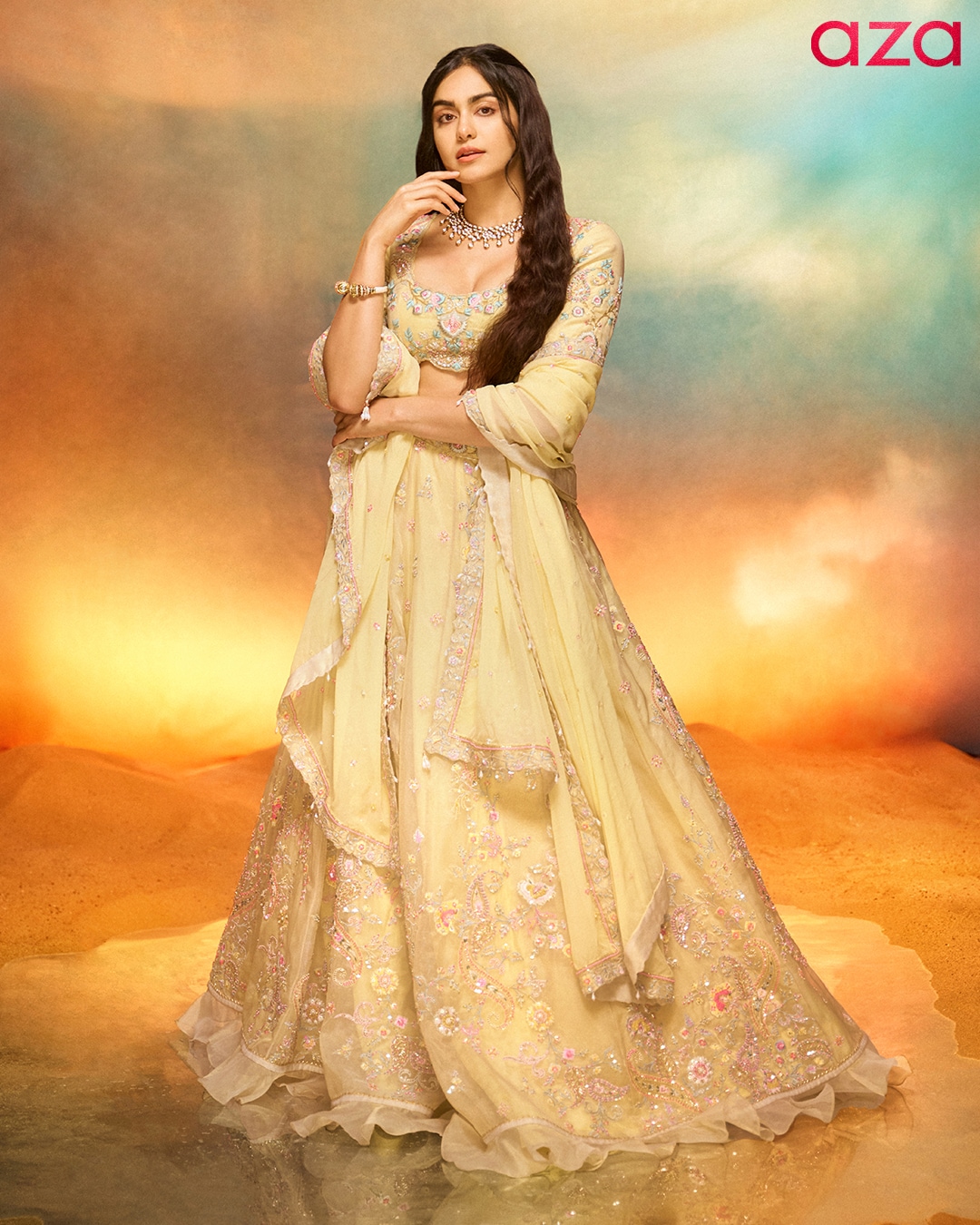 Adah Sharma in Yellow Embroidered Floral Bloom Scoop Lehenga Set