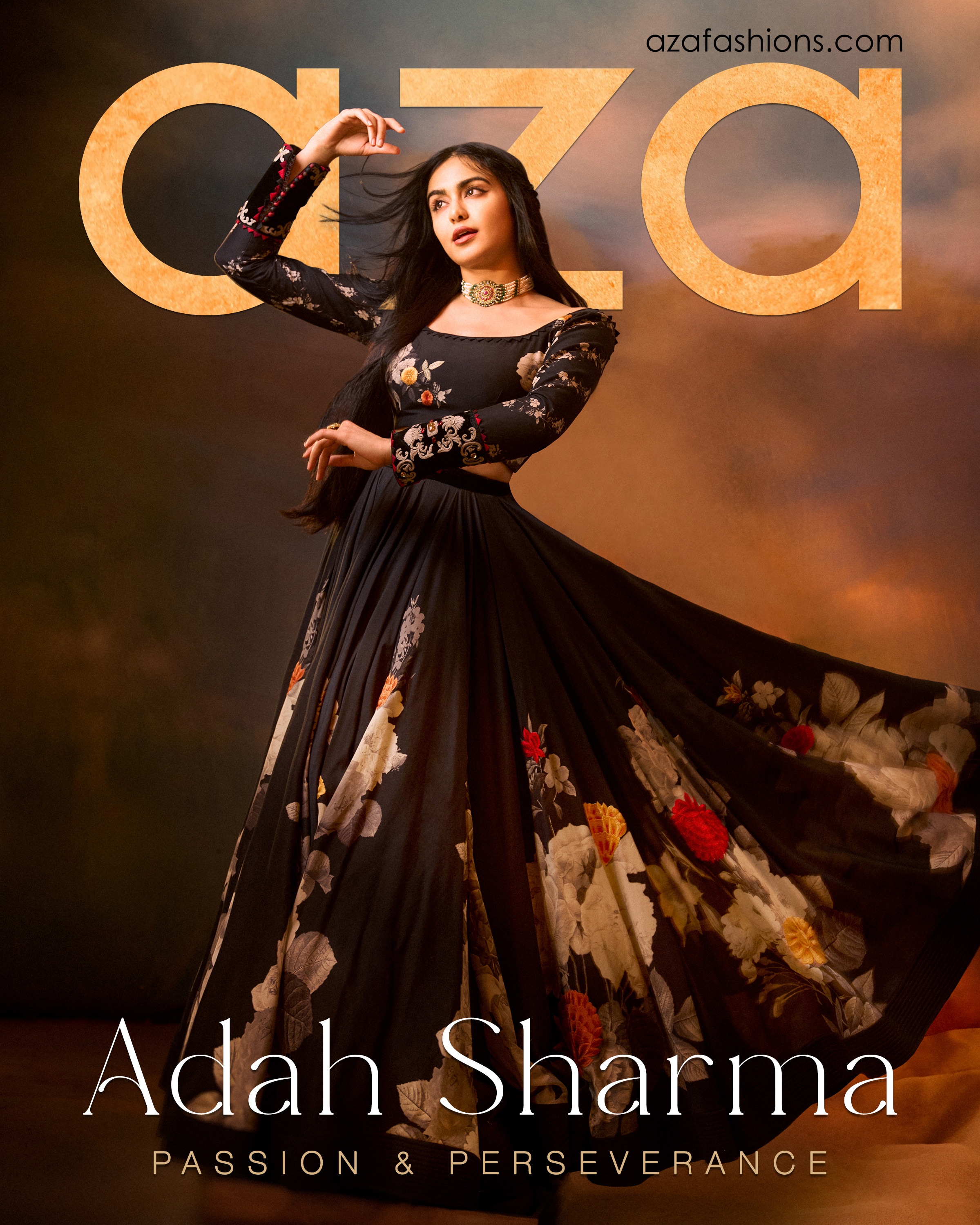 Adah Sharma in Black Chanderi Silk Print Midnight Bloom Semi Square Lehenga Set